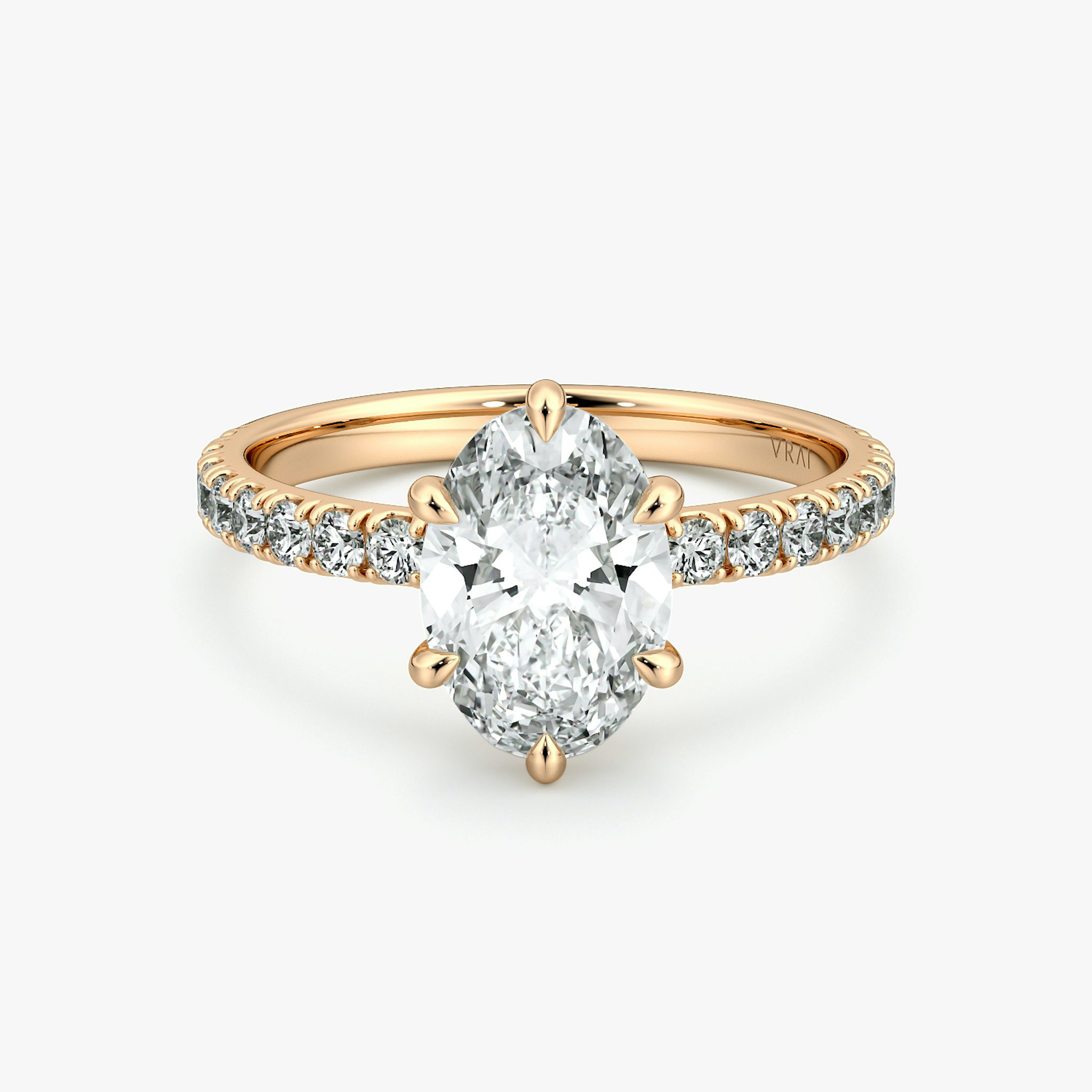 The Signature 6 Prong | Oval | 14k | Rose Gold | bandAccent: Pavé | bandWidth: large | hiddenHalo: no | diamondOrientation: vertical | caratWeight: other