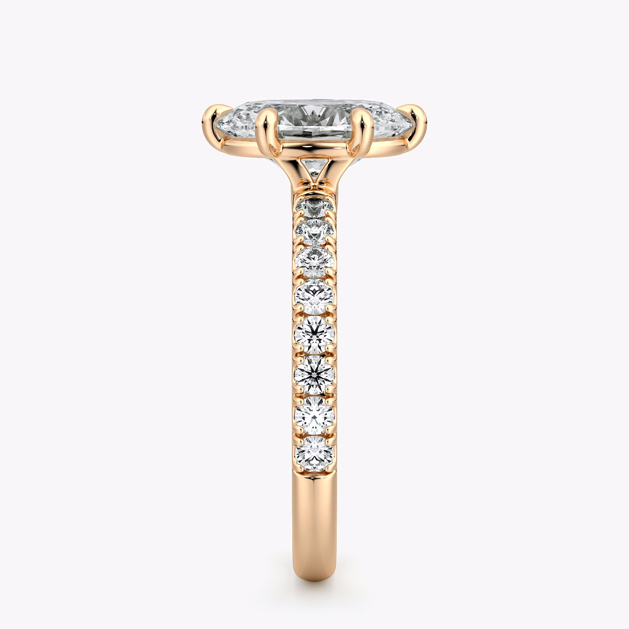 The Signature 6 Prong | Oval | 14k | Rose Gold | bandAccent: Pavé | bandWidth: large | hiddenHalo: no | diamondOrientation: vertical | caratWeight: other