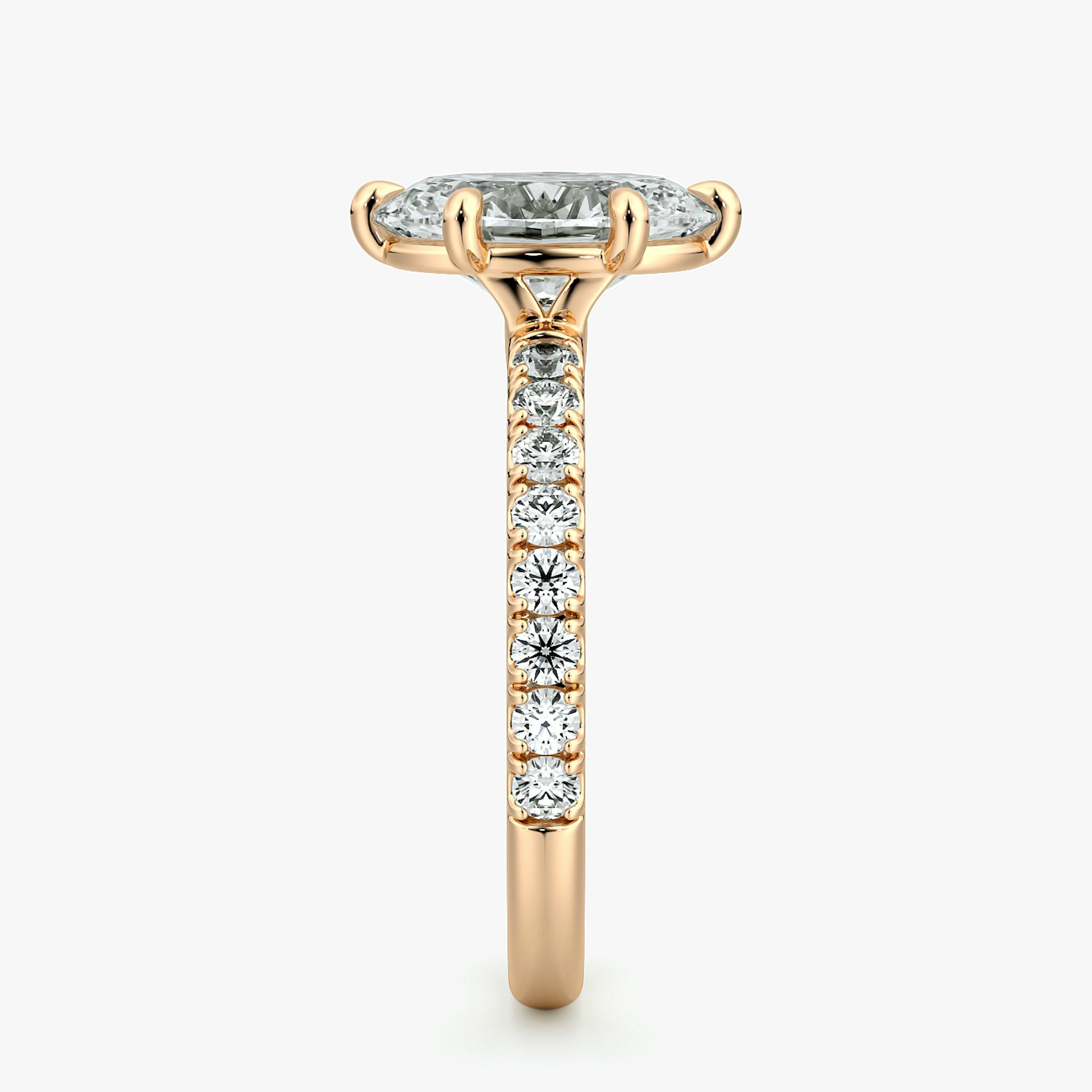 The Signature 6 Prong | Oval | 14k | Rose Gold | bandAccent: Pavé | bandWidth: large | hiddenHalo: no | diamondOrientation: vertical | caratWeight: other