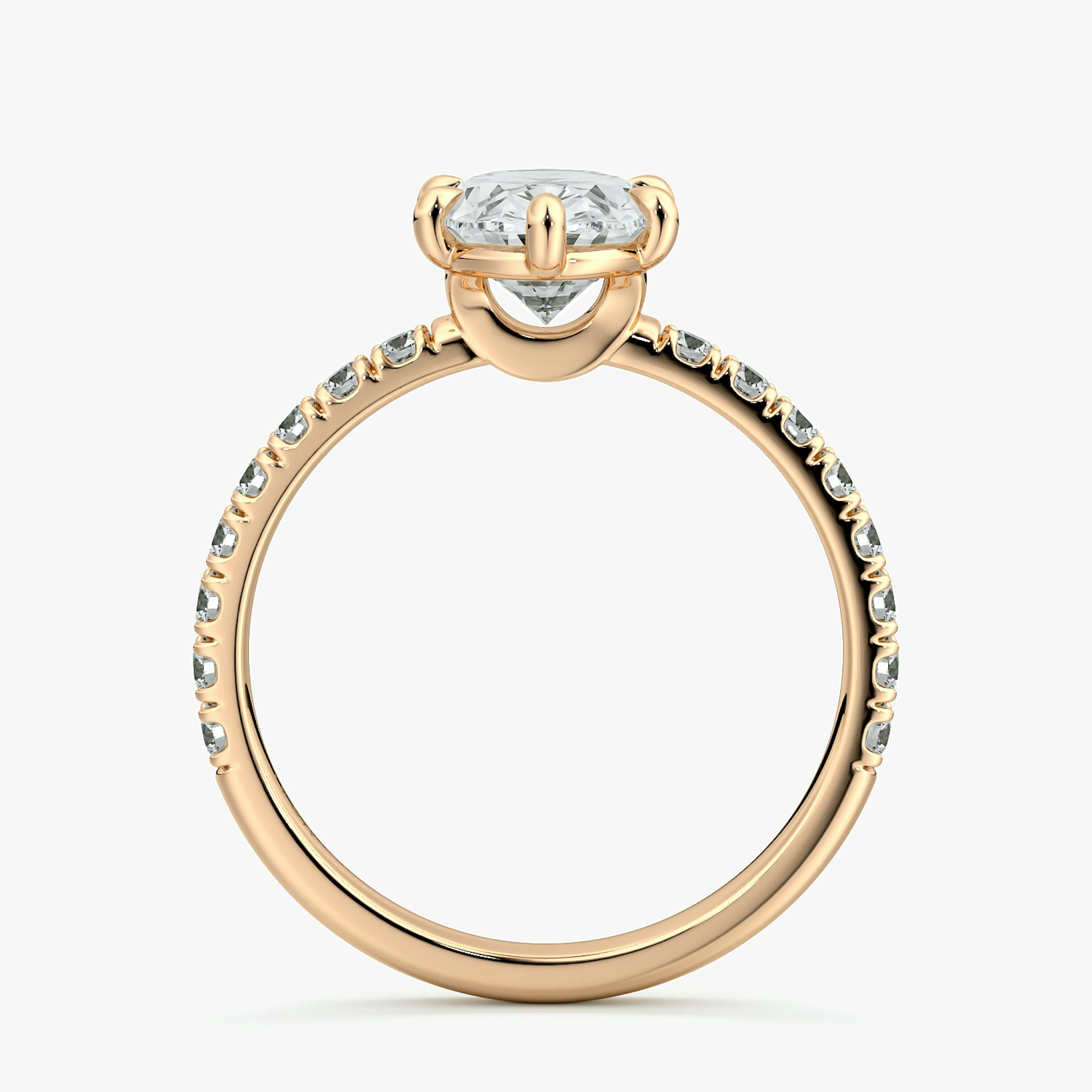 The Signature 6 Prong | Oval | 14k | Rose Gold | bandAccent: Pavé | bandWidth: large | hiddenHalo: no | diamondOrientation: vertical | caratWeight: other