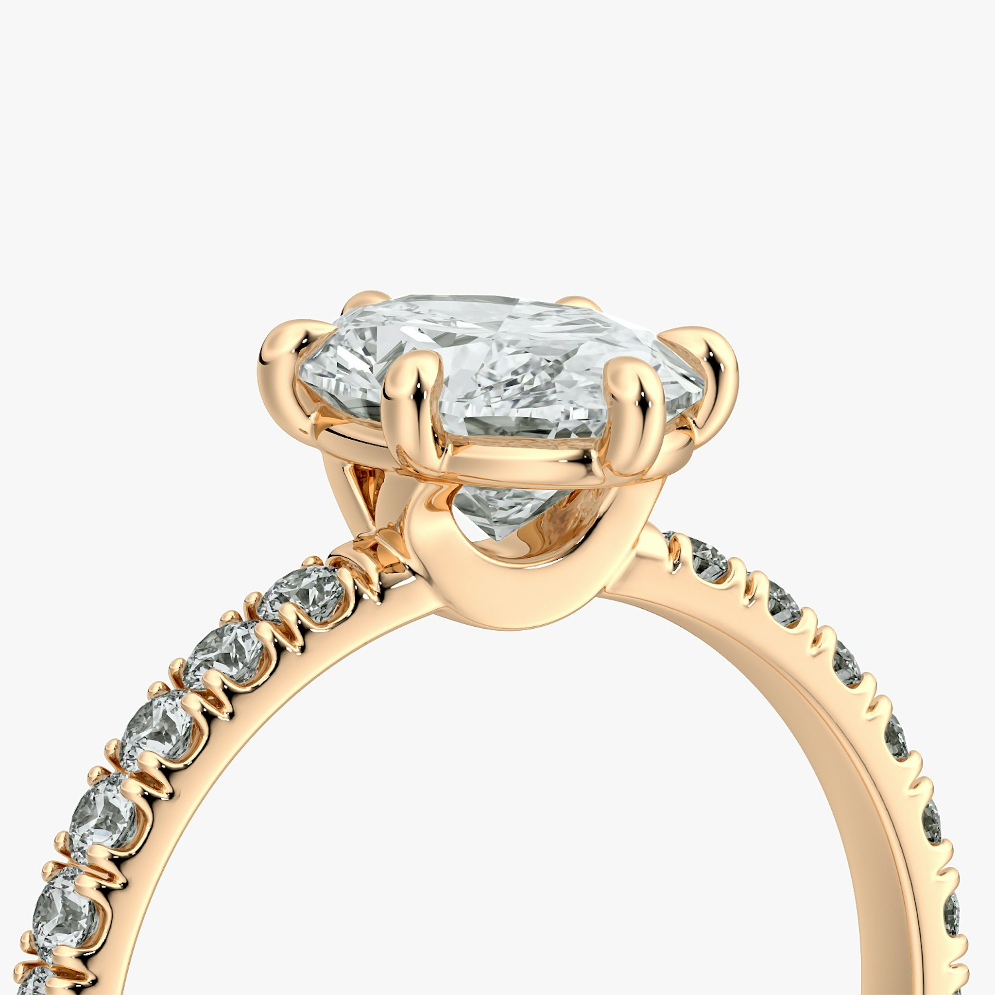 The Signature 6 Prong | Oval | 14k | Rose Gold | bandAccent: Pavé | bandWidth: large | hiddenHalo: no | diamondOrientation: vertical | caratWeight: other