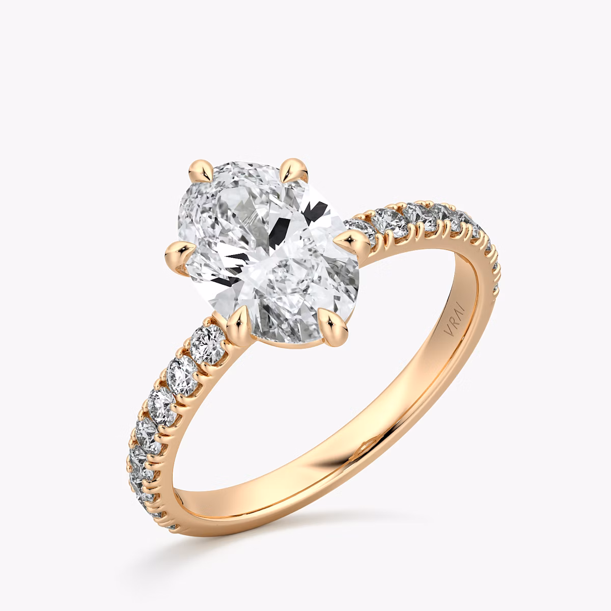 The Signature 6 Prong | Oval | 14k | Rose Gold | bandAccent: Pavé | bandWidth: large | hiddenHalo: no | diamondOrientation: vertical | caratWeight: other