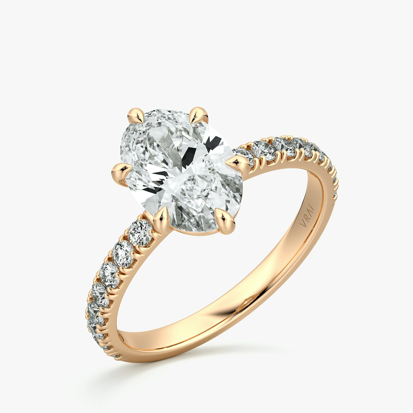 The Signature 6 Prong | Oval | 14k | Rose Gold | bandAccent: Pavé | bandWidth: large | hiddenHalo: no | diamondOrientation: vertical | caratWeight: other