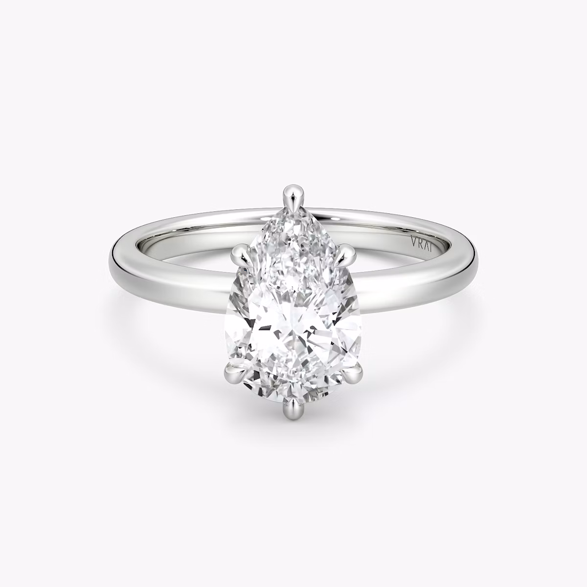 The Signature 6 Prong | Pear | 18k | White Gold | bandAccent: Plain | bandWidth: large | hiddenHalo: no | diamondOrientation: vertical | caratWeight: other