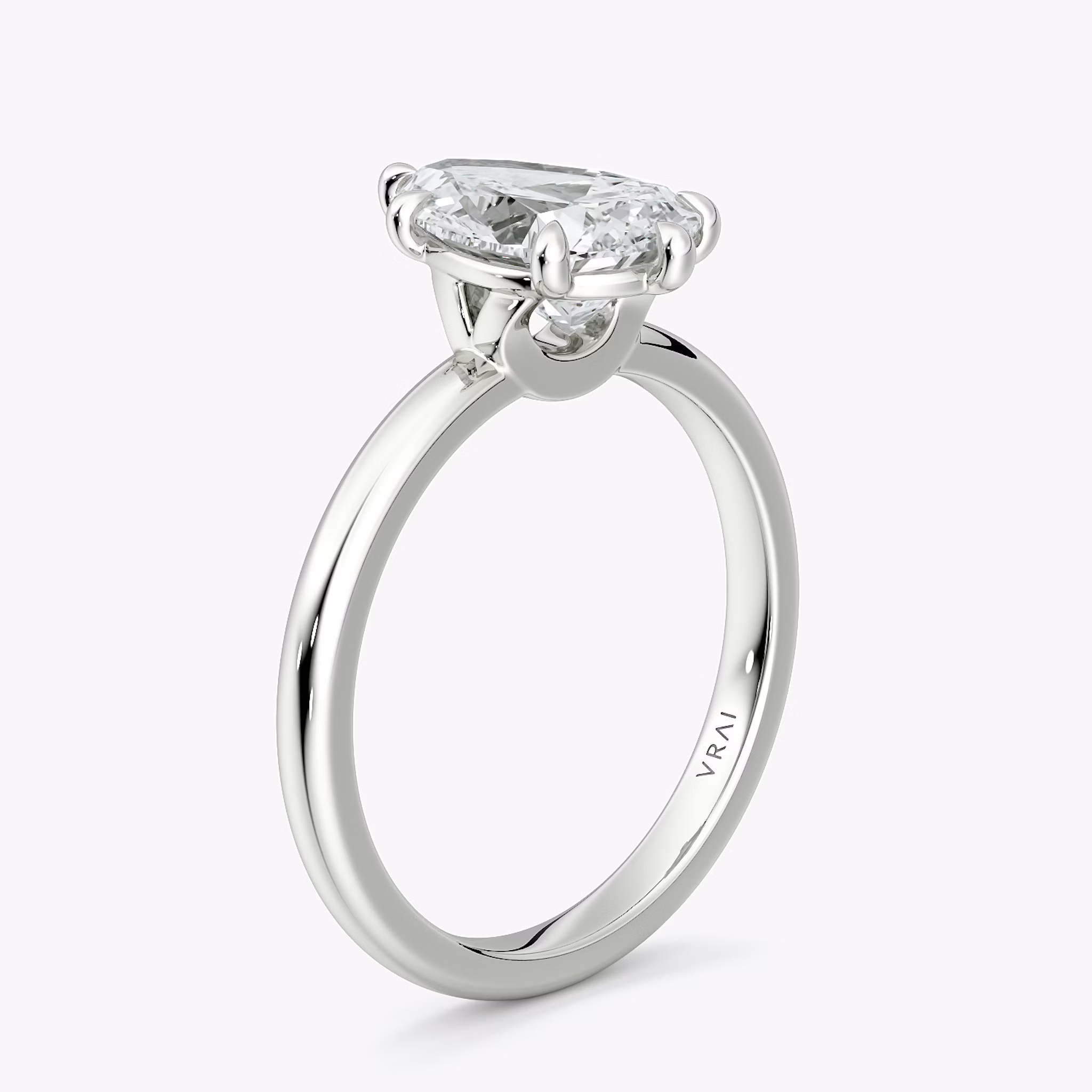 The Signature 6 Prong | Pear | 18k | White Gold | bandAccent: Plain | bandWidth: large | hiddenHalo: no | diamondOrientation: vertical | caratWeight: other