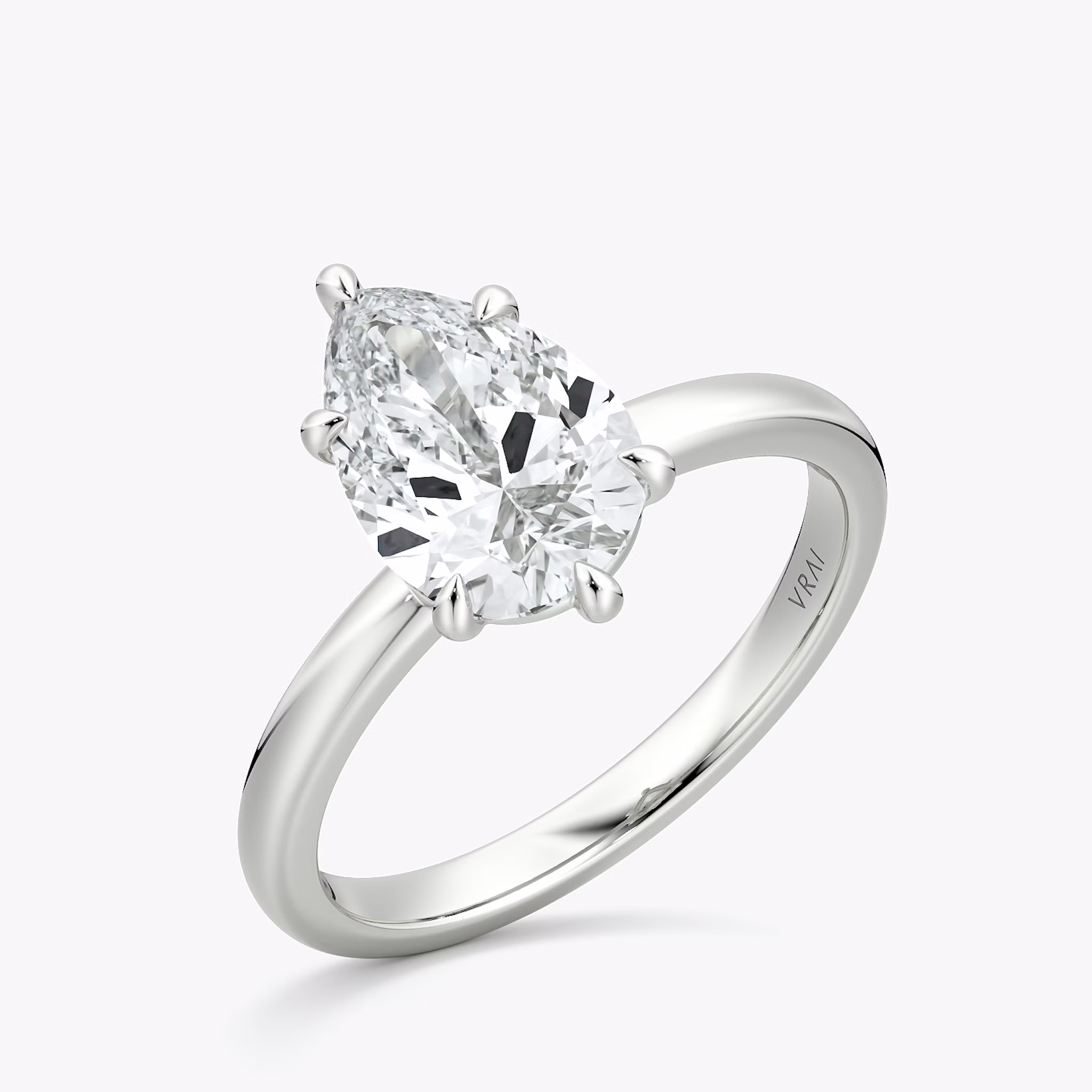 The Signature 6 Prong | Pear | 18k | White Gold | bandAccent: Plain | bandWidth: large | hiddenHalo: no | diamondOrientation: vertical | caratWeight: other
