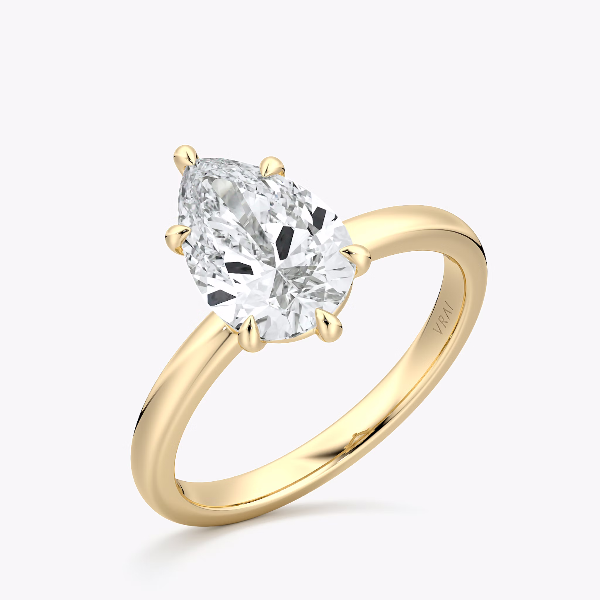 The Signature 6 Prong | Pear | 18k | Yellow Gold | bandAccent: Plain | bandWidth: large | hiddenHalo: no | diamondOrientation: vertical | caratWeight: other