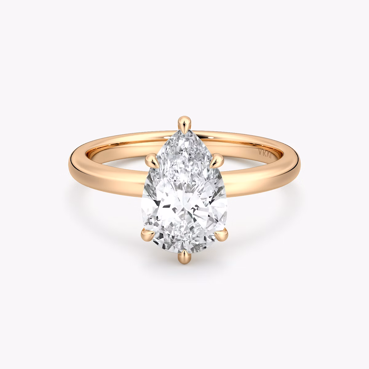 The Signature 6 Prong | Pear | 14k | Rose Gold | bandAccent: Plain | bandWidth: large | hiddenHalo: no | diamondOrientation: vertical | caratWeight: other