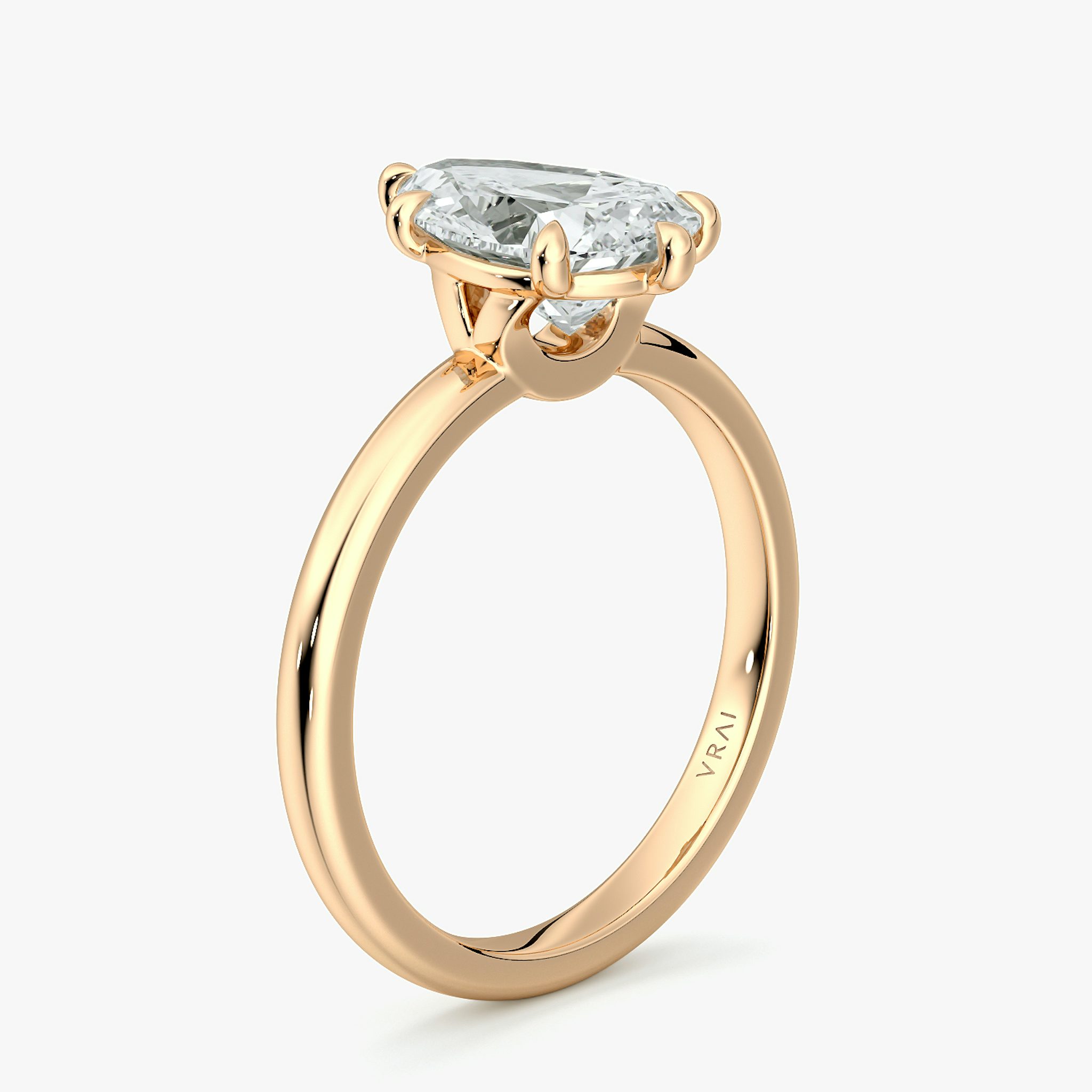 The Signature 6 Prong | Pear | 14k | Rose Gold | bandAccent: Plain | bandWidth: large | hiddenHalo: no | diamondOrientation: vertical | caratWeight: other