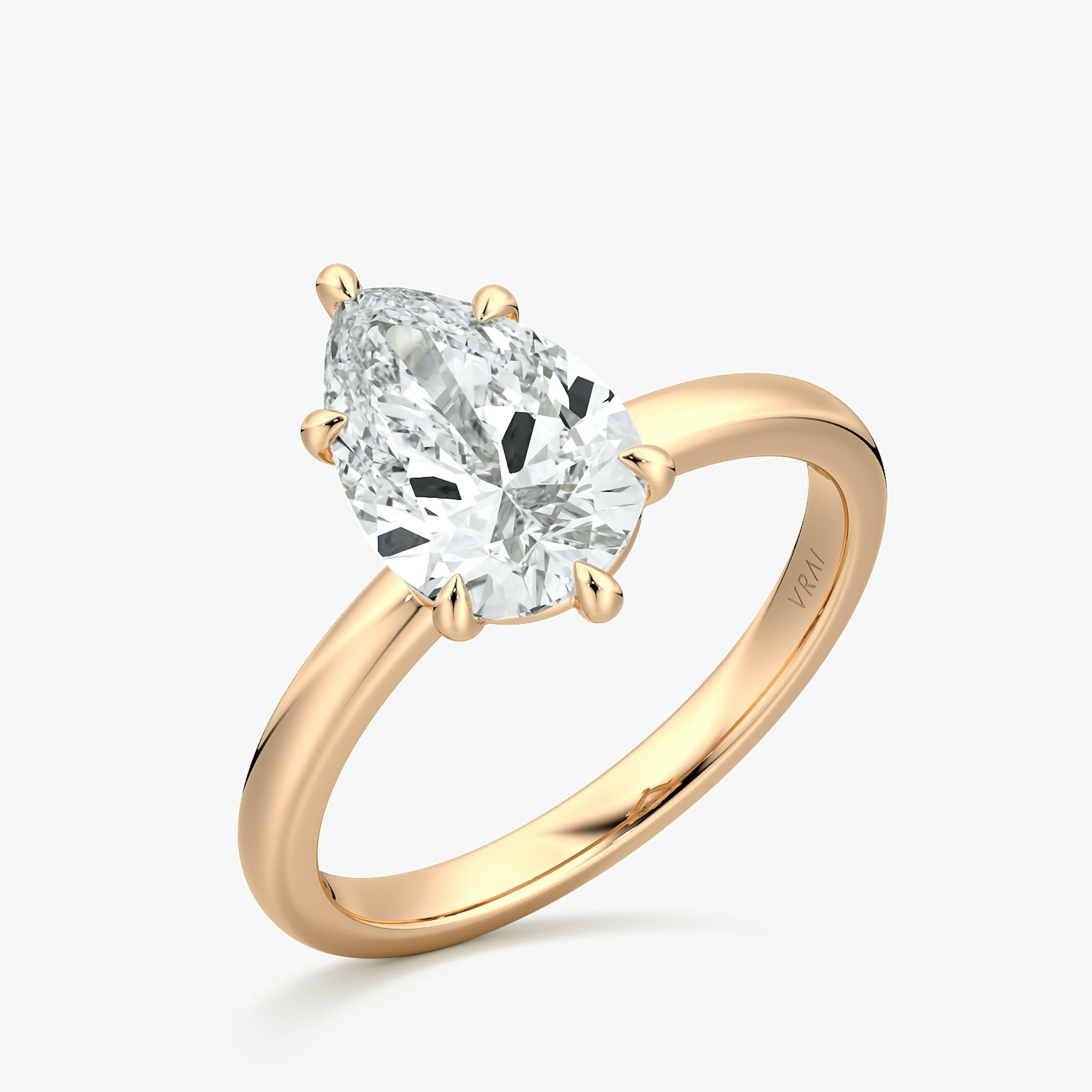 The Signature 6 Prong | Pear | 14k | Rose Gold | bandAccent: Plain | bandWidth: large | hiddenHalo: no | diamondOrientation: vertical | caratWeight: other