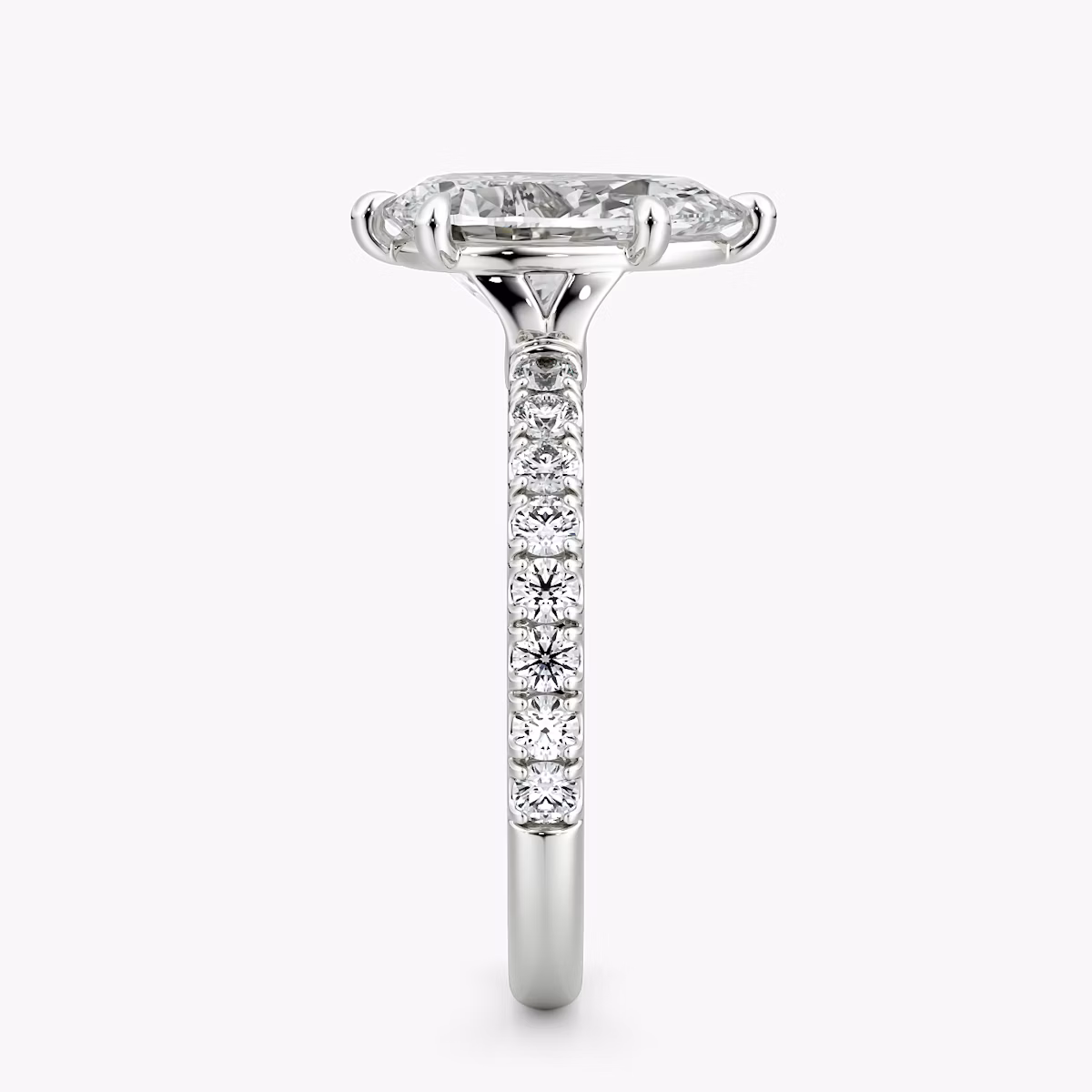The Signature 6 Prong | Pear | Platinum | bandAccent: Pavé | bandWidth: large | hiddenHalo: no | diamondOrientation: vertical | caratWeight: other