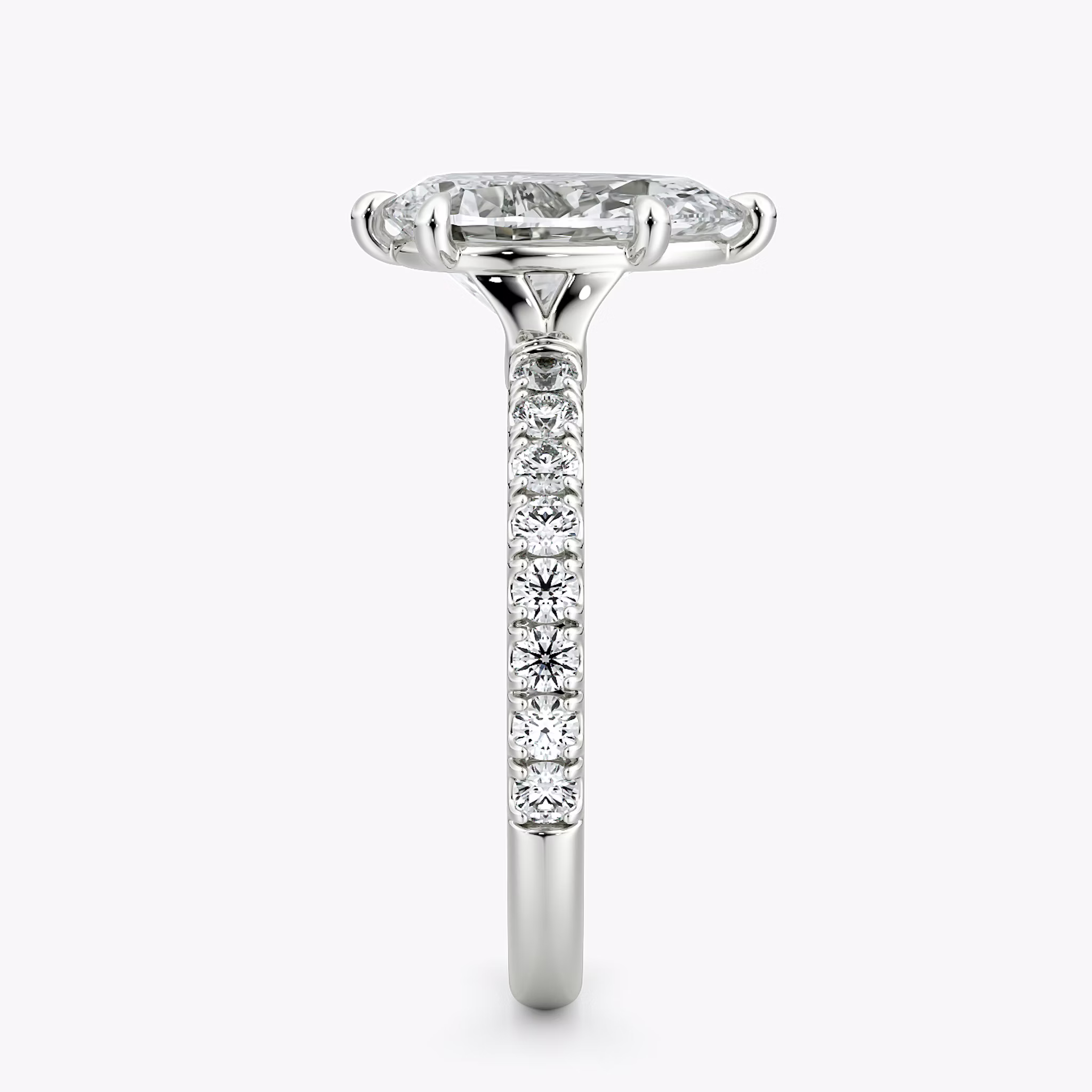The Signature 6 Prong | Pear | 18k | White Gold | bandAccent: Pavé | bandWidth: large | hiddenHalo: no | diamondOrientation: vertical | caratWeight: other
