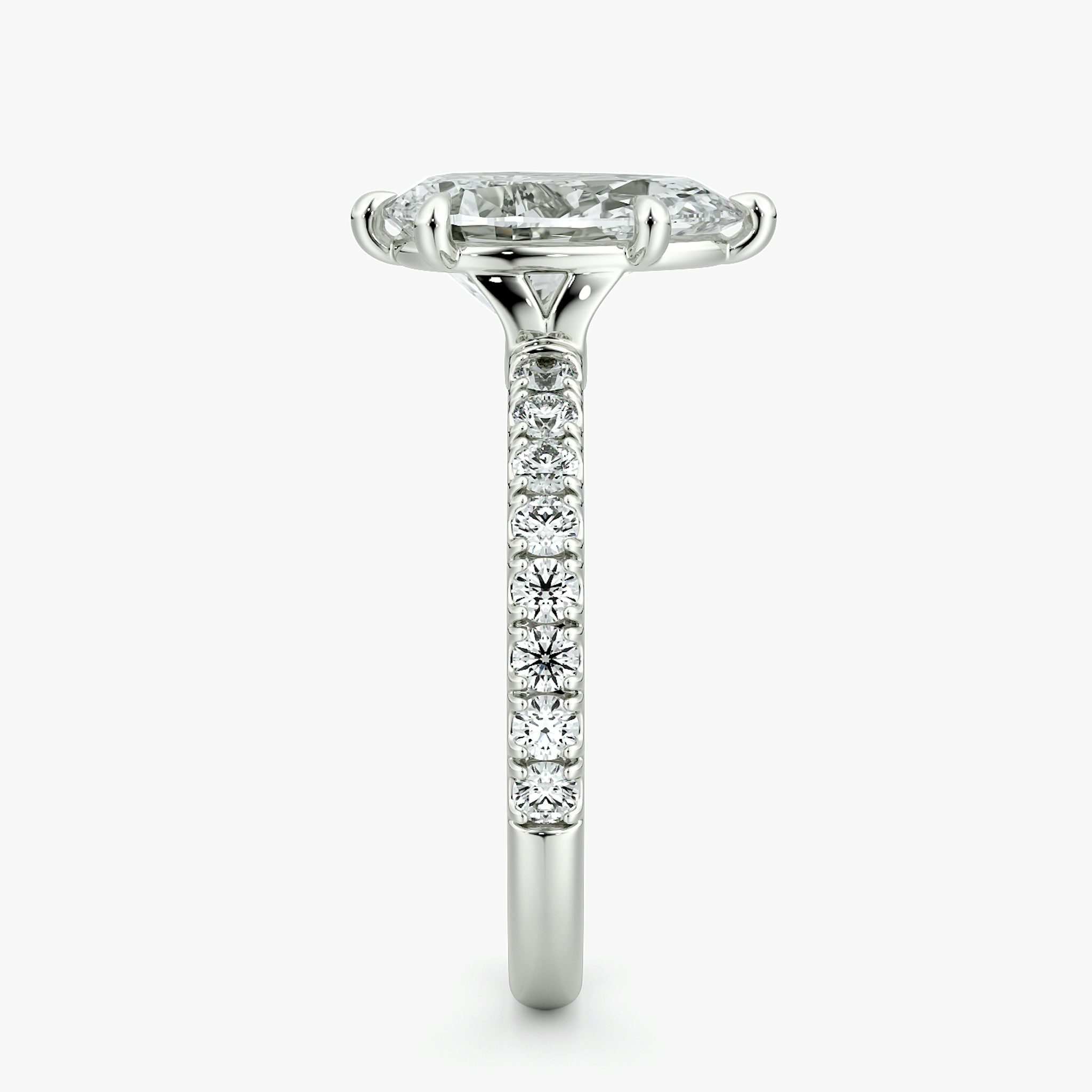 The Signature 6 Prong | Pear | 18k | White Gold | bandAccent: Pavé | bandWidth: large | hiddenHalo: no | diamondOrientation: vertical | caratWeight: other