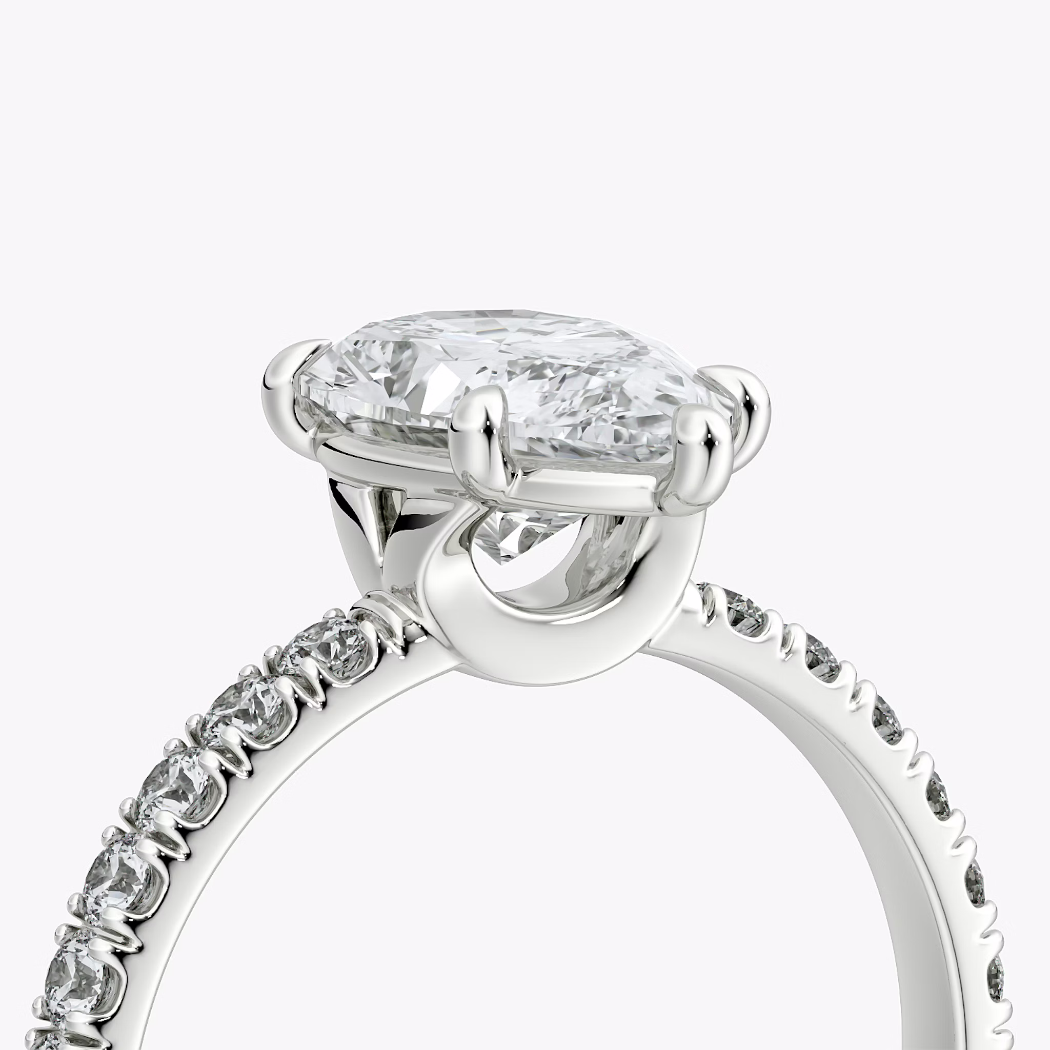 The Signature 6 Prong | Pear | 18k | White Gold | bandAccent: Pavé | bandWidth: large | hiddenHalo: no | diamondOrientation: vertical | caratWeight: other