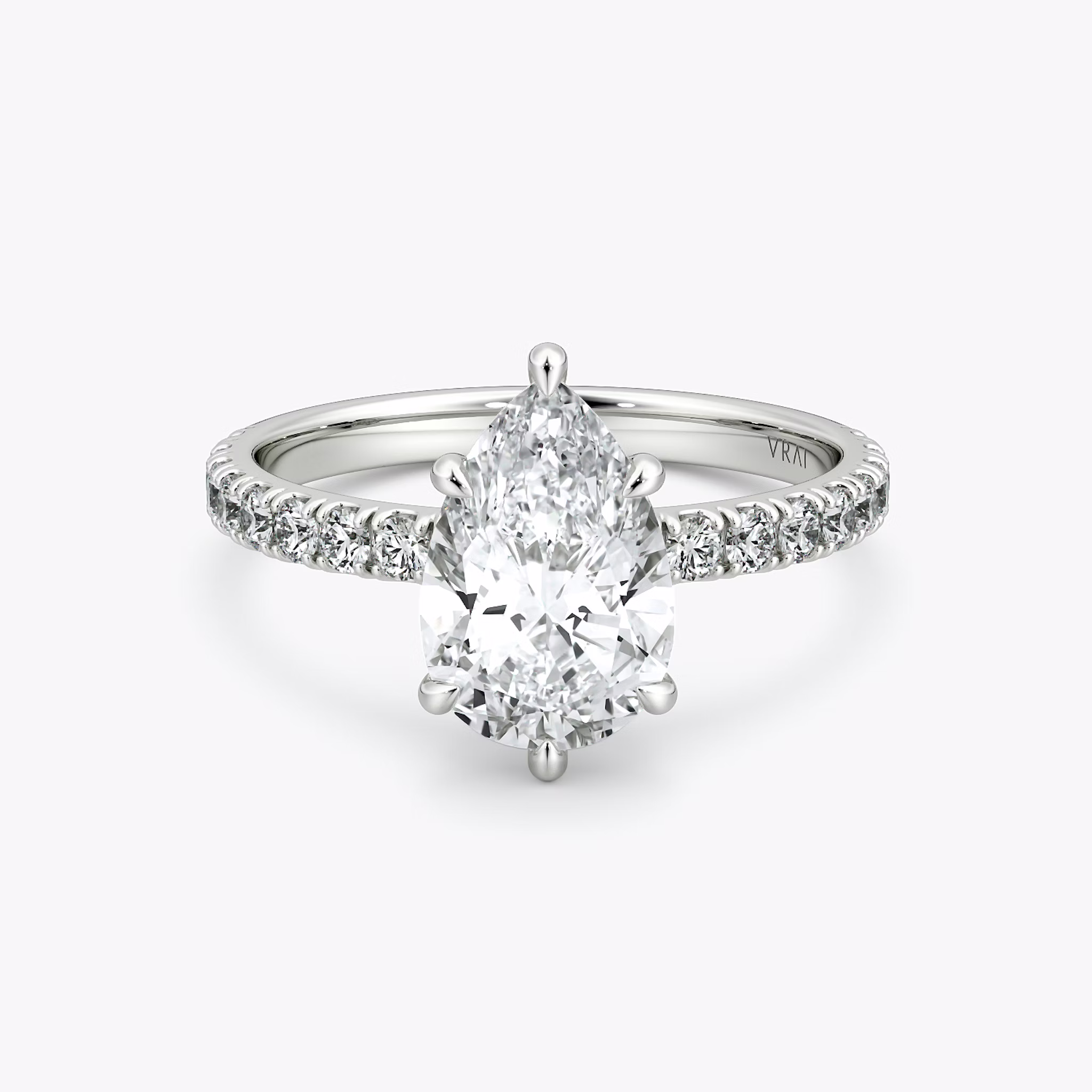 The Signature 6 Prong | Pear | 18k | White Gold | bandAccent: Pavé | bandWidth: large | hiddenHalo: no | diamondOrientation: vertical | caratWeight: other