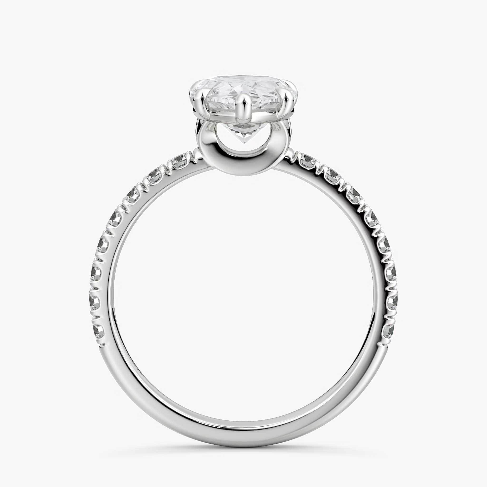 The Signature 6 Prong | Pear | 18k | White Gold | bandAccent: Pavé | bandWidth: large | hiddenHalo: no | diamondOrientation: vertical | caratWeight: other