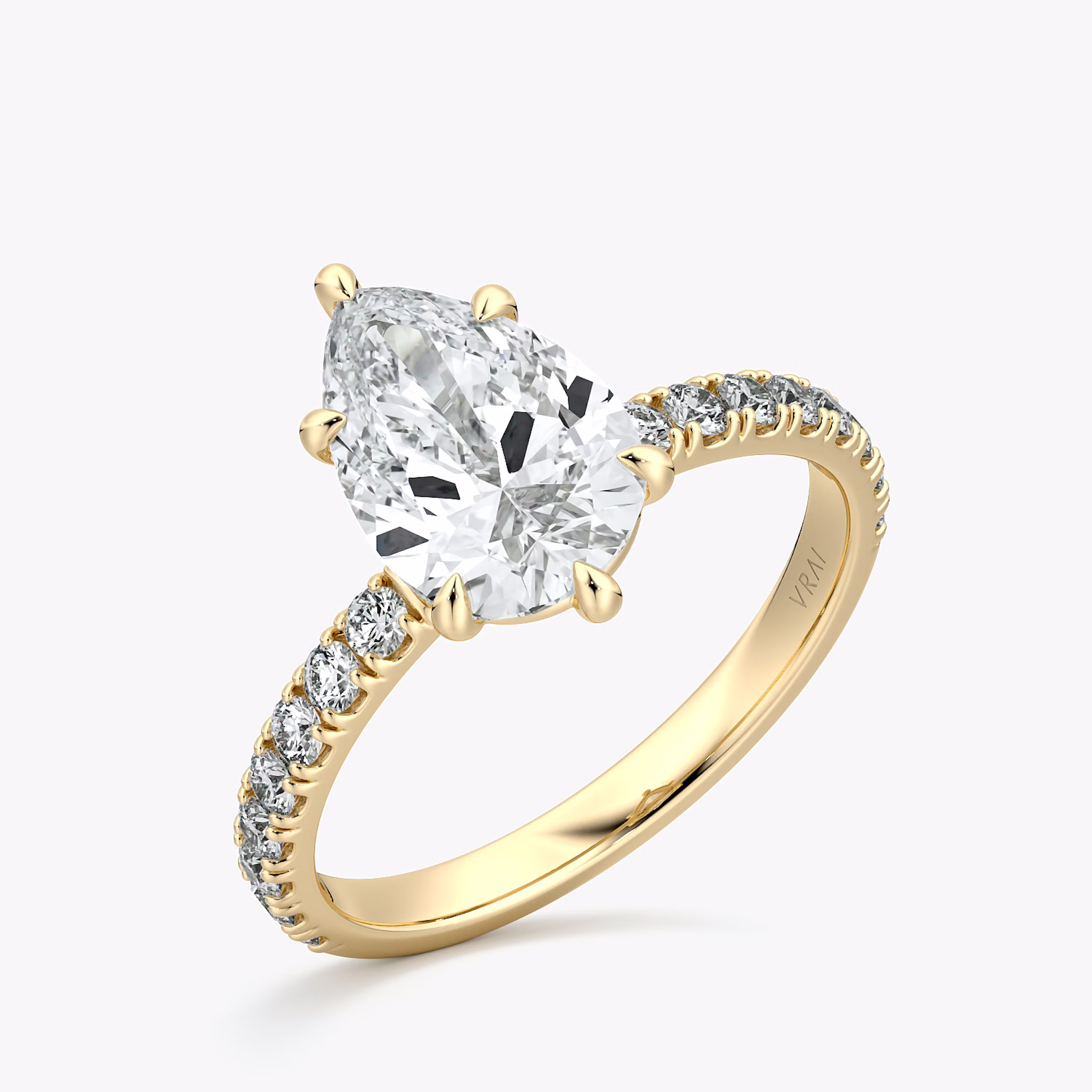 The Signature 6 Prong | Pear | 18k | Yellow Gold | bandAccent: Pavé | bandWidth: large | hiddenHalo: no | diamondOrientation: vertical | caratWeight: other