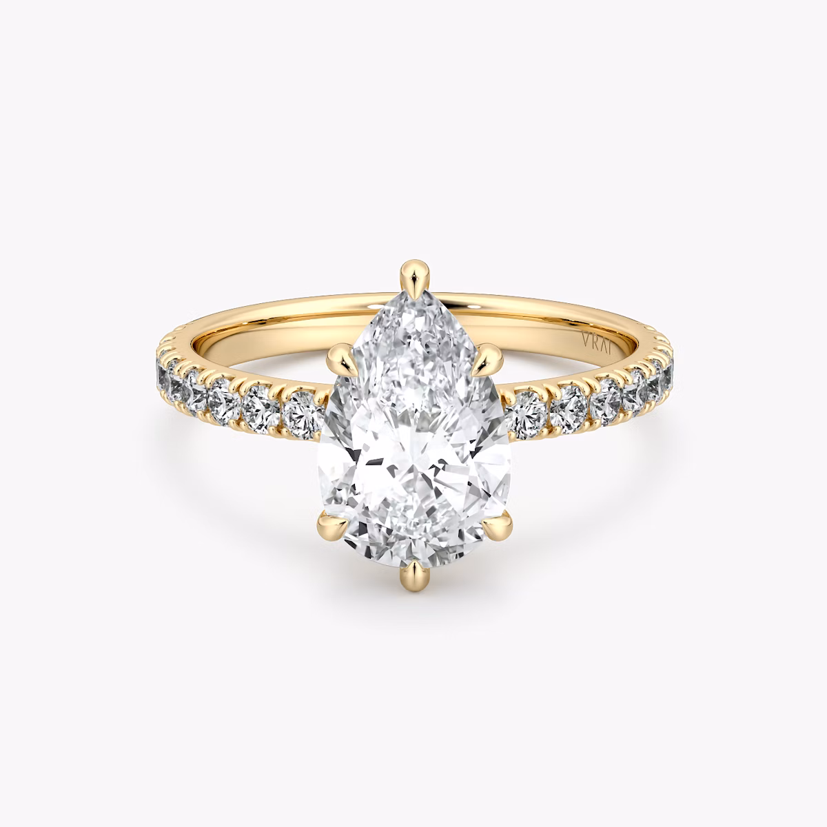The Signature 6 Prong | Pear | 18k | Yellow Gold | bandAccent: Pavé | bandWidth: large | hiddenHalo: no | diamondOrientation: vertical | caratWeight: other