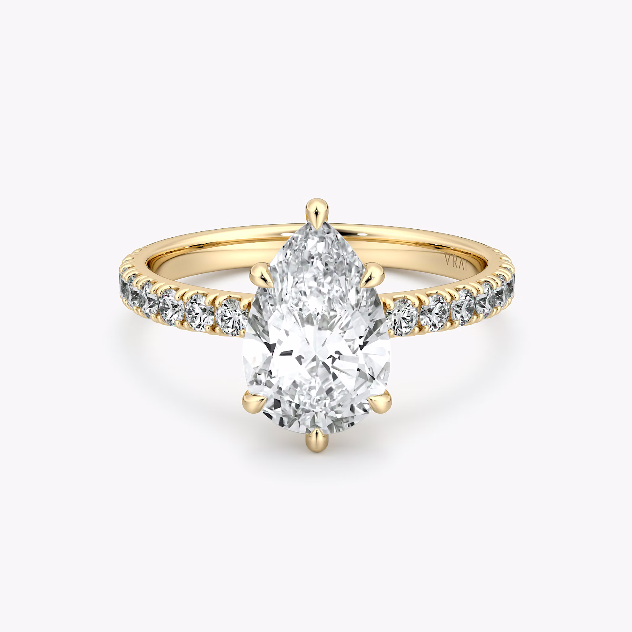 The Signature 6 Prong | Pear | 18k | Yellow Gold | bandAccent: Pavé | bandWidth: large | hiddenHalo: no | diamondOrientation: vertical | caratWeight: other
