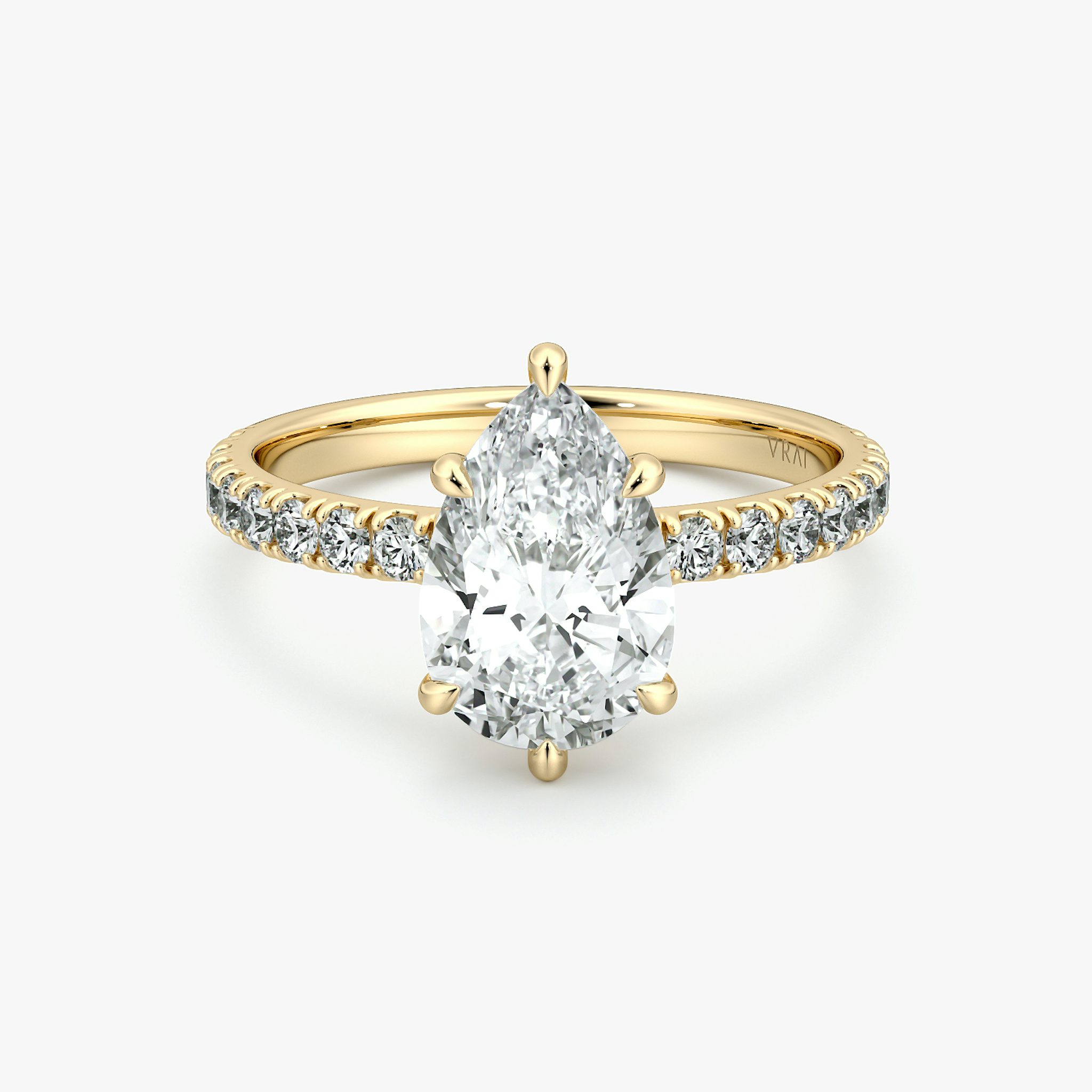 The Signature 6 Prong | Pear | 18k | Yellow Gold | bandAccent: Pavé | bandWidth: large | hiddenHalo: no | diamondOrientation: vertical | caratWeight: other