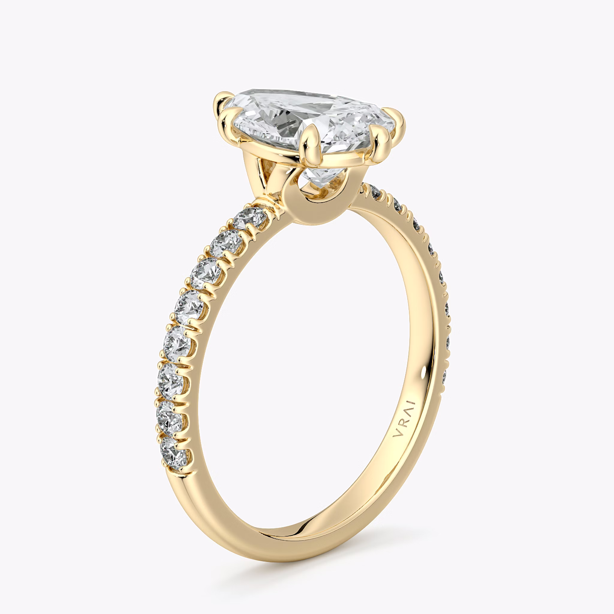 The Signature 6 Prong | Pear | 18k | Yellow Gold | bandAccent: Pavé | bandWidth: large | hiddenHalo: no | diamondOrientation: vertical | caratWeight: other