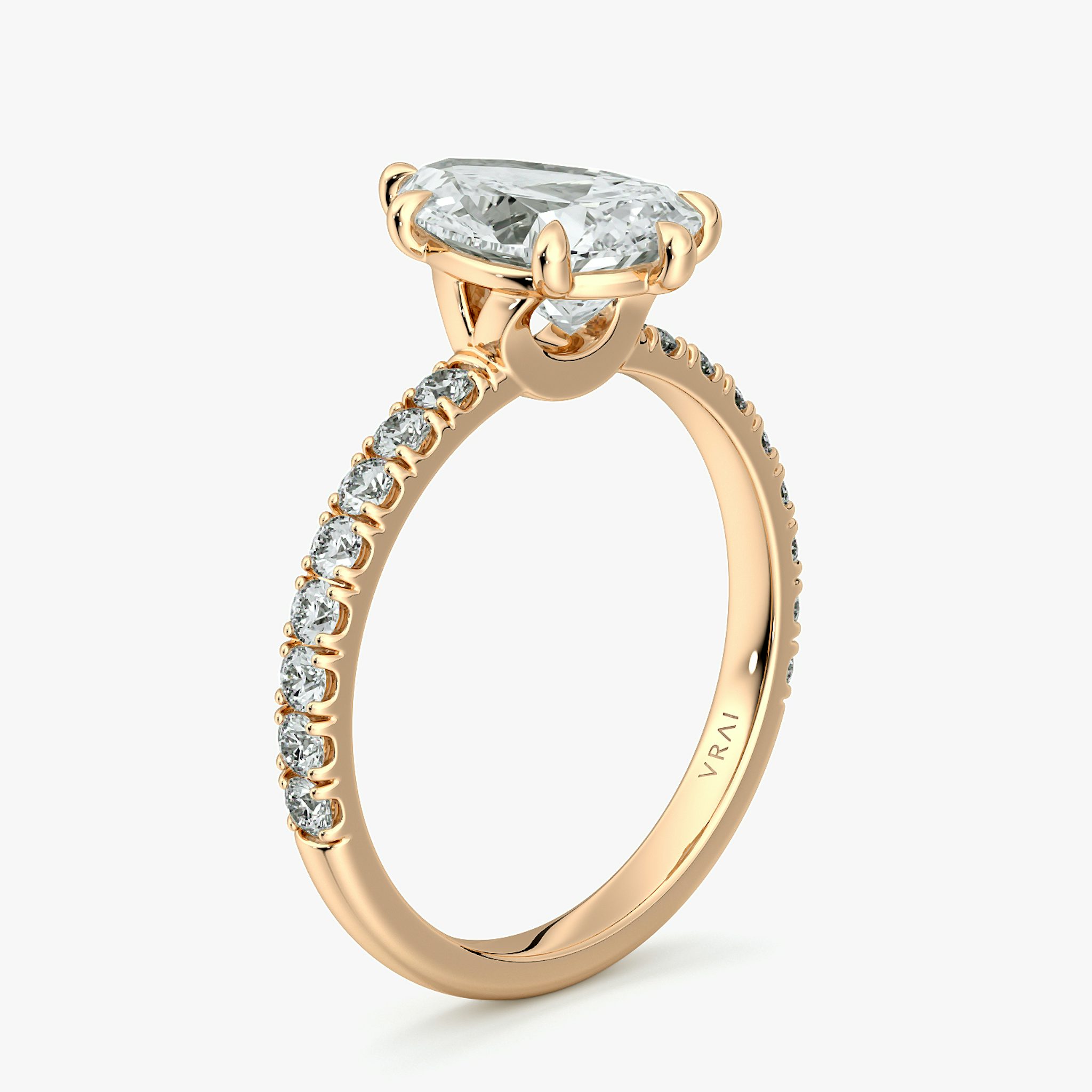 The Signature 6 Prong | Pear | 14k | Rose Gold | bandAccent: Pavé | bandWidth: large | hiddenHalo: no | diamondOrientation: vertical | caratWeight: other