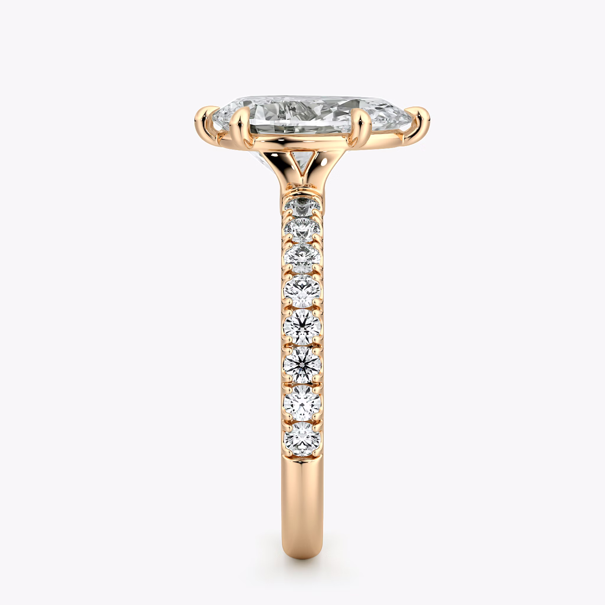 The Signature 6 Prong | Pear | 14k | Rose Gold | bandAccent: Pavé | bandWidth: large | hiddenHalo: no | diamondOrientation: vertical | caratWeight: other