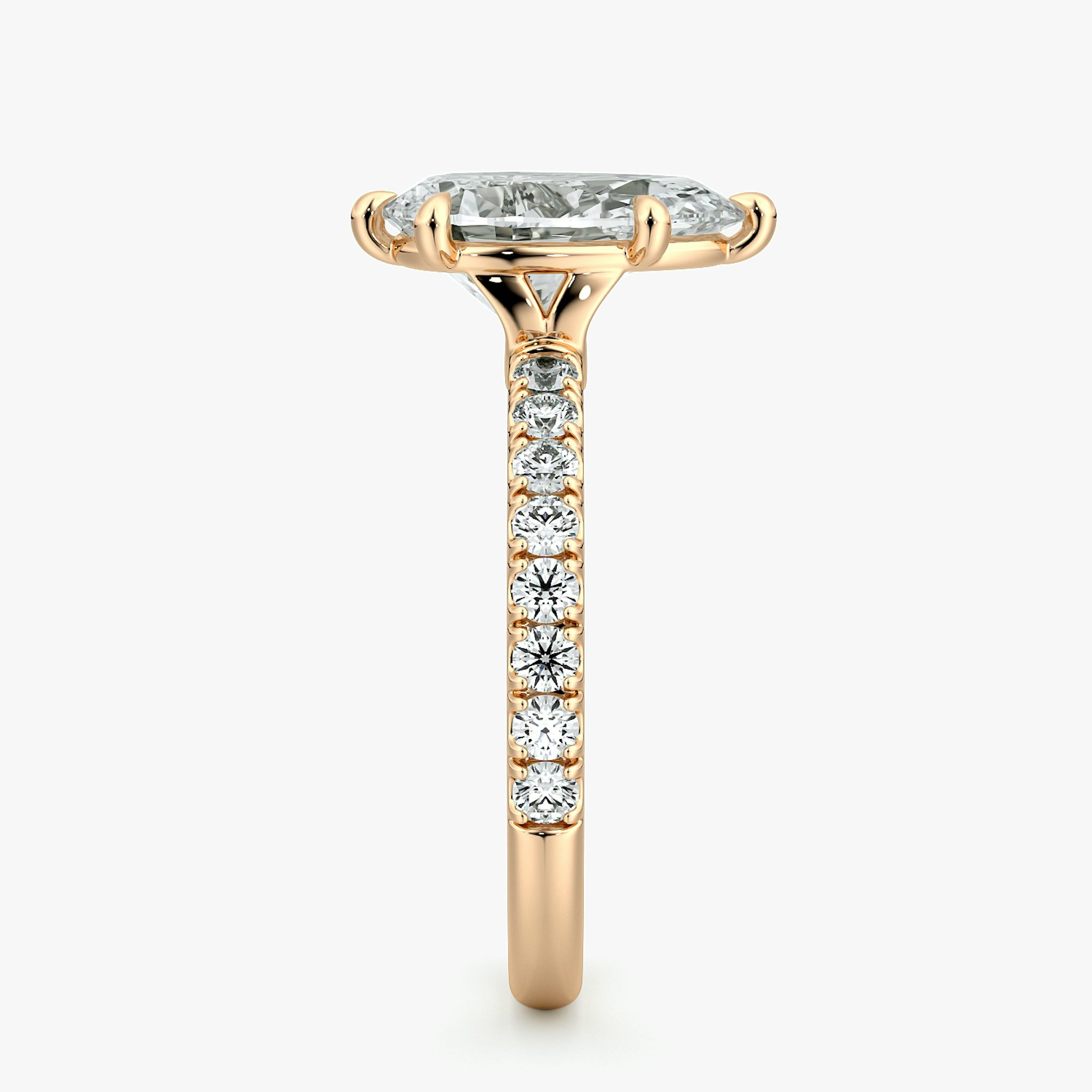 The Signature 6 Prong | Pear | 14k | Rose Gold | bandAccent: Pavé | bandWidth: large | hiddenHalo: no | diamondOrientation: vertical | caratWeight: other