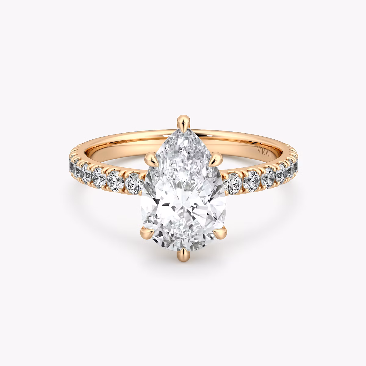 The Signature 6 Prong | Pear | 14k | Rose Gold | bandAccent: Pavé | bandWidth: large | hiddenHalo: no | diamondOrientation: vertical | caratWeight: other