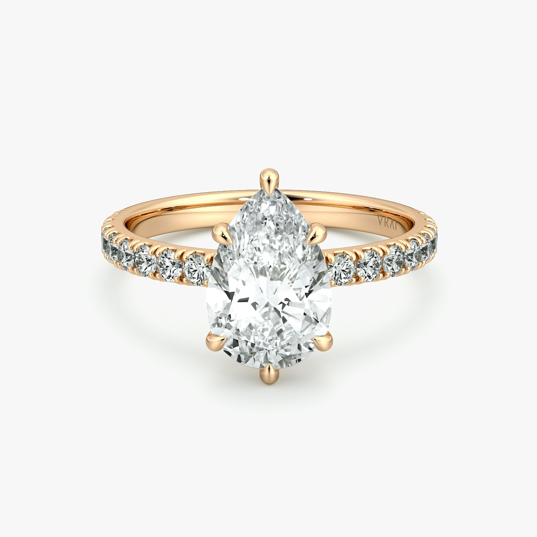 The Signature 6 Prong | Pear | 14k | Rose Gold | bandAccent: Pavé | bandWidth: large | hiddenHalo: no | diamondOrientation: vertical | caratWeight: other