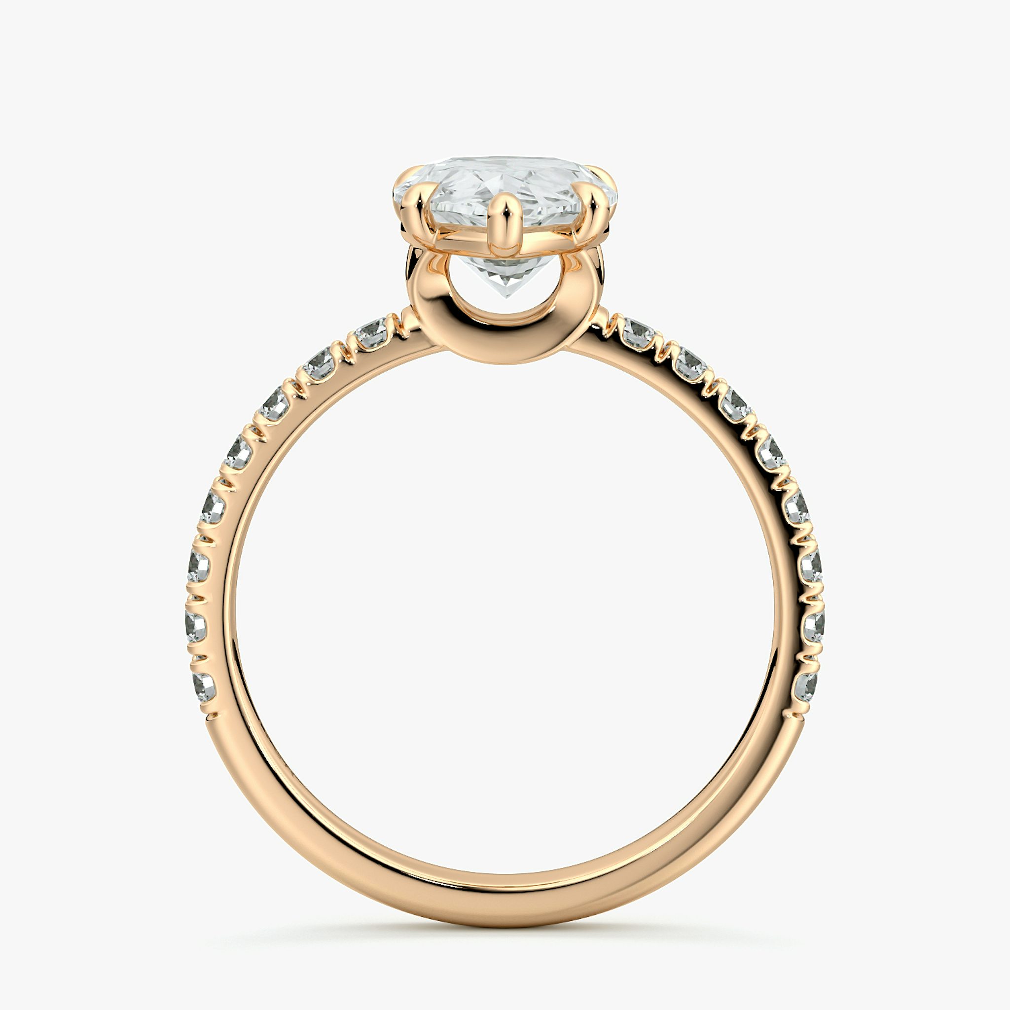 The Signature 6 Prong | Pear | 14k | Rose Gold | bandAccent: Pavé | bandWidth: large | hiddenHalo: no | diamondOrientation: vertical | caratWeight: other