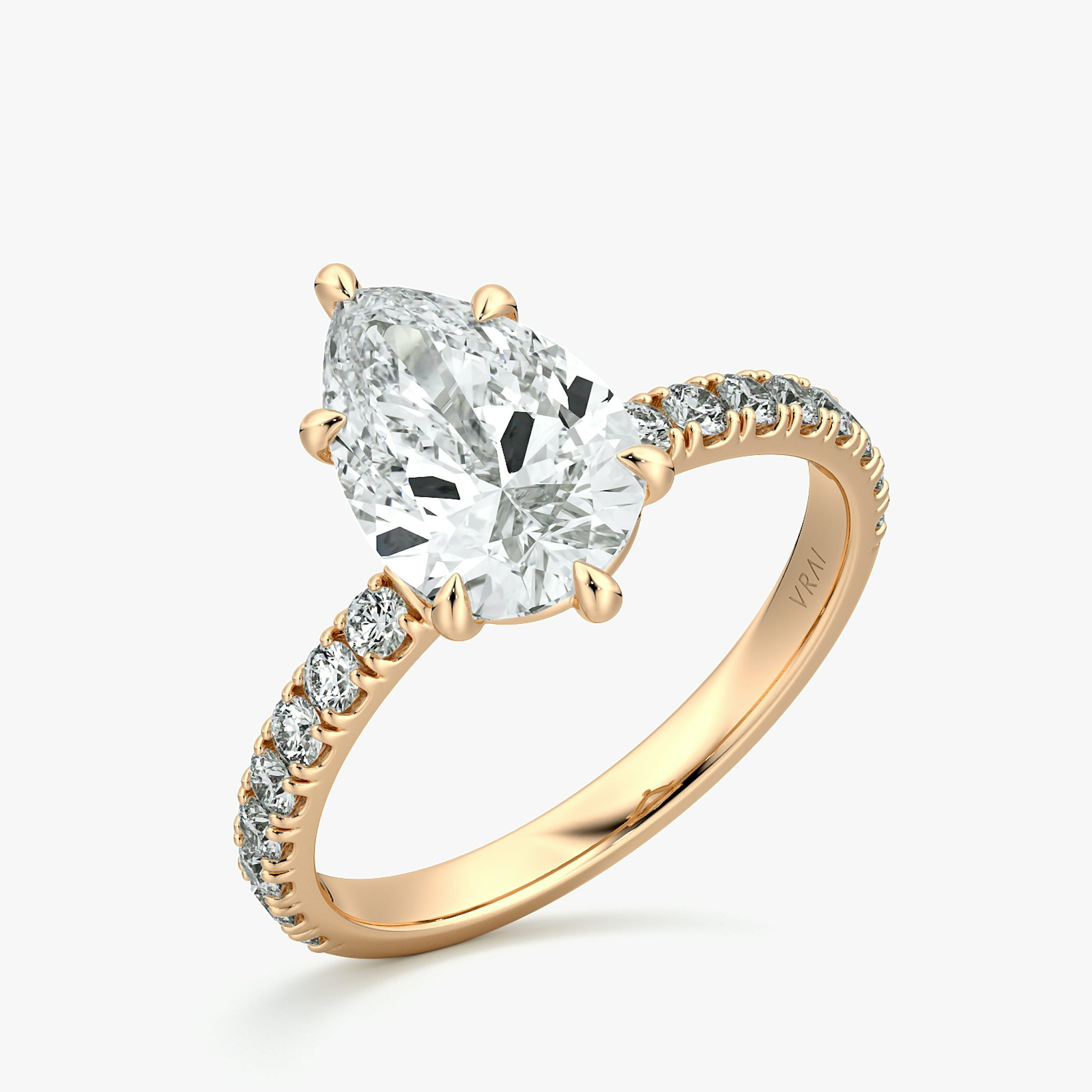 The Signature 6 Prong | Pear | 14k | Rose Gold | bandAccent: Pavé | bandWidth: large | hiddenHalo: no | diamondOrientation: vertical | caratWeight: other