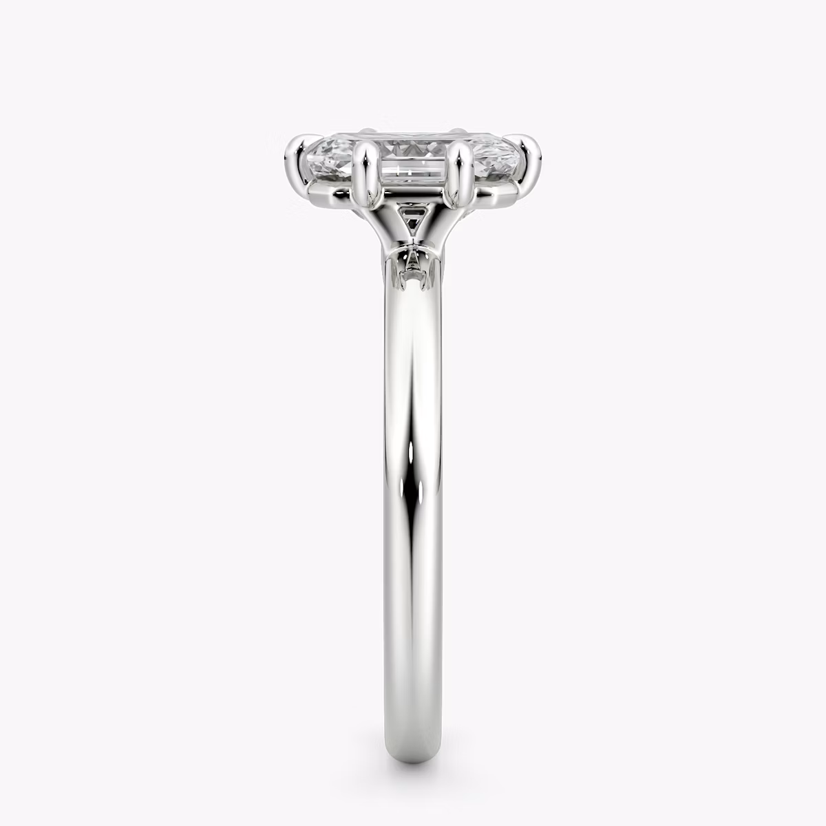 The Signature 6 Prong | Radiant | 18k | White Gold | bandAccent: Plain | bandWidth: large | hiddenHalo: no | diamondOrientation: vertical | caratWeight: other