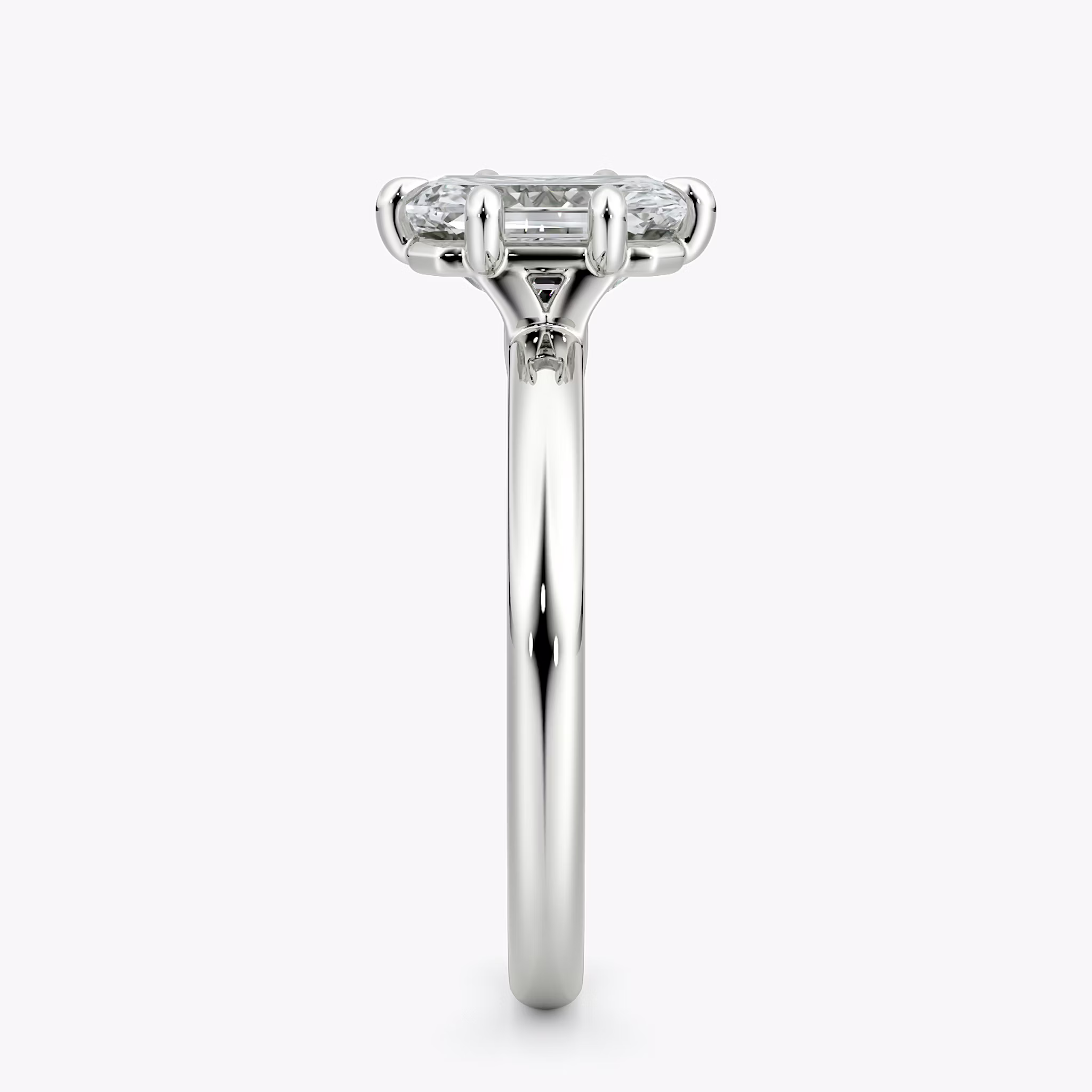 The Signature 6 Prong | Radiant | 18k | White Gold | bandAccent: Plain | bandWidth: large | hiddenHalo: no | diamondOrientation: vertical | caratWeight: other