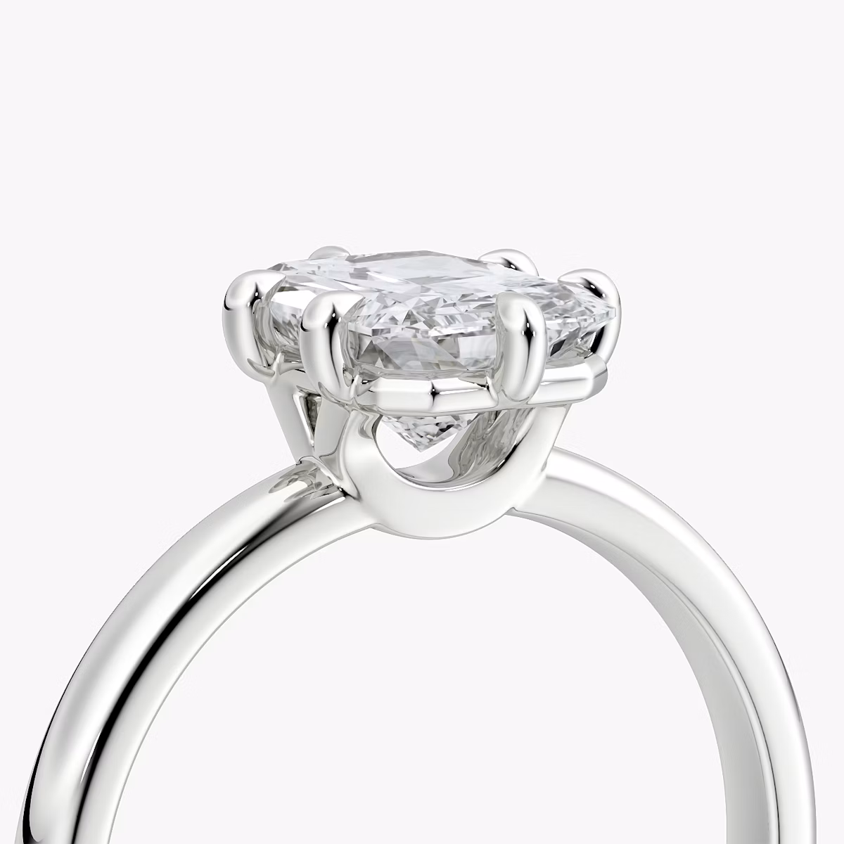 The Signature 6 Prong | Radiant | 18k | White Gold | bandAccent: Plain | bandWidth: large | hiddenHalo: no | diamondOrientation: vertical | caratWeight: other