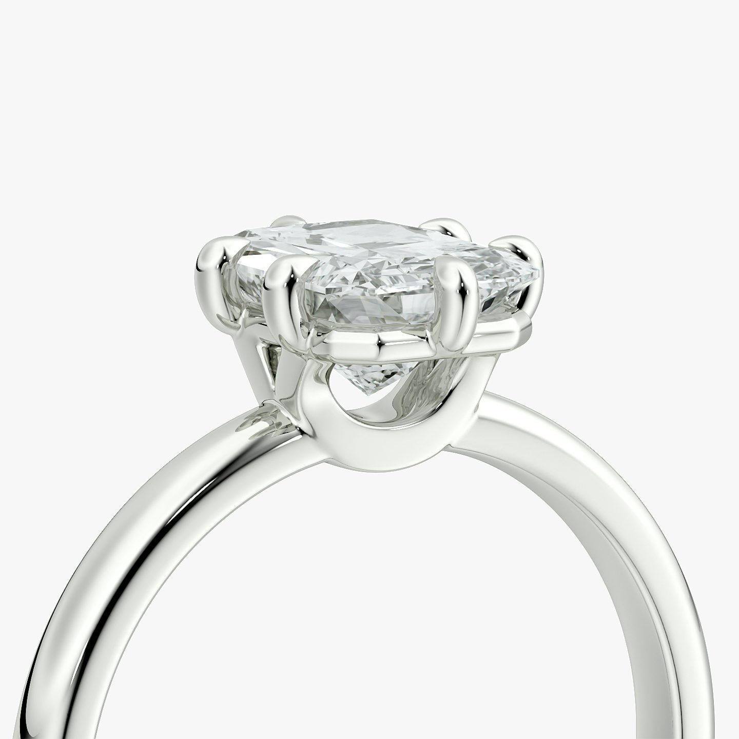 The Signature 6 Prong | Radiant | 18k | White Gold | bandAccent: Plain | bandWidth: large | hiddenHalo: no | diamondOrientation: vertical | caratWeight: other
