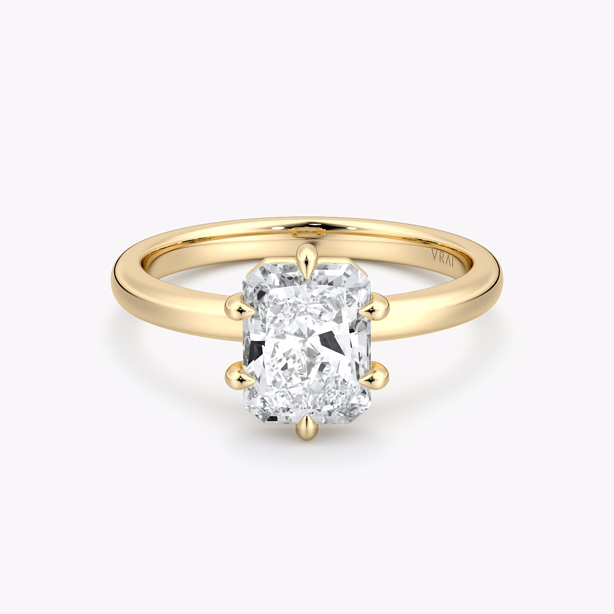 The Signature 6 Prong | Radiant | 18k | Yellow Gold | bandAccent: Plain | bandWidth: large | hiddenHalo: no | diamondOrientation: vertical | caratWeight: other