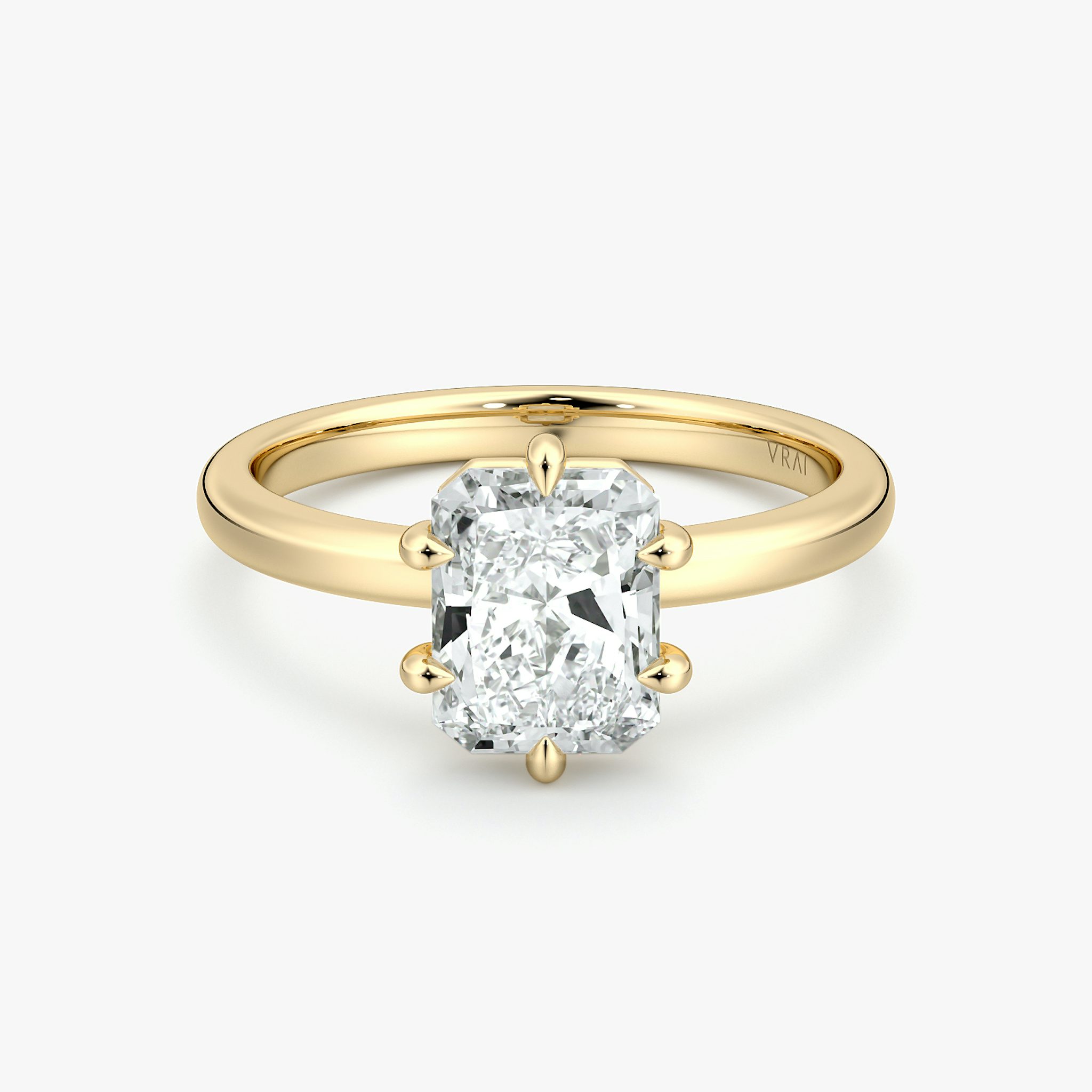 The Signature 6 Prong | Radiant | 18k | Yellow Gold | bandAccent: Plain | bandWidth: large | hiddenHalo: no | diamondOrientation: vertical | caratWeight: other