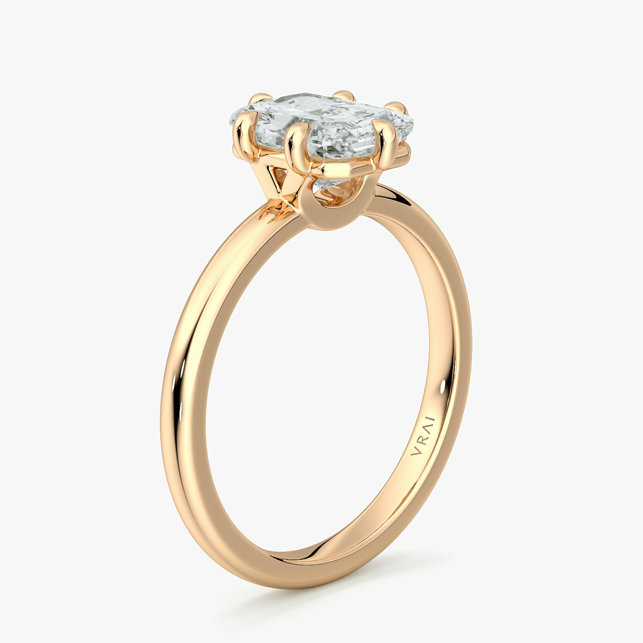 The Signature 6 Prong | Radiant | 14k | Rose Gold | bandAccent: Plain | bandWidth: large | hiddenHalo: no | diamondOrientation: vertical | caratWeight: other