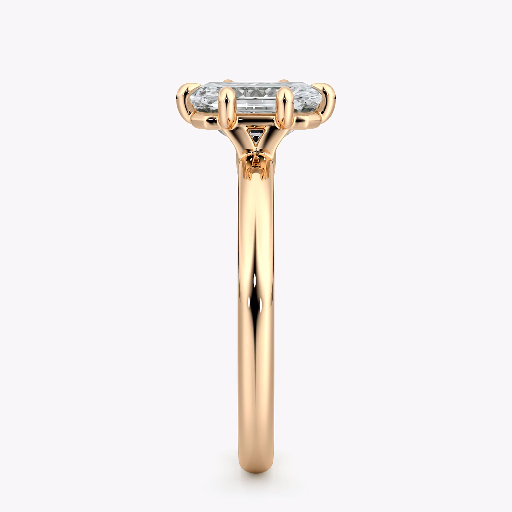 The Signature 6 Prong | Radiant | 14k | Rose Gold | bandAccent: Plain | bandWidth: large | hiddenHalo: no | diamondOrientation: vertical | caratWeight: other