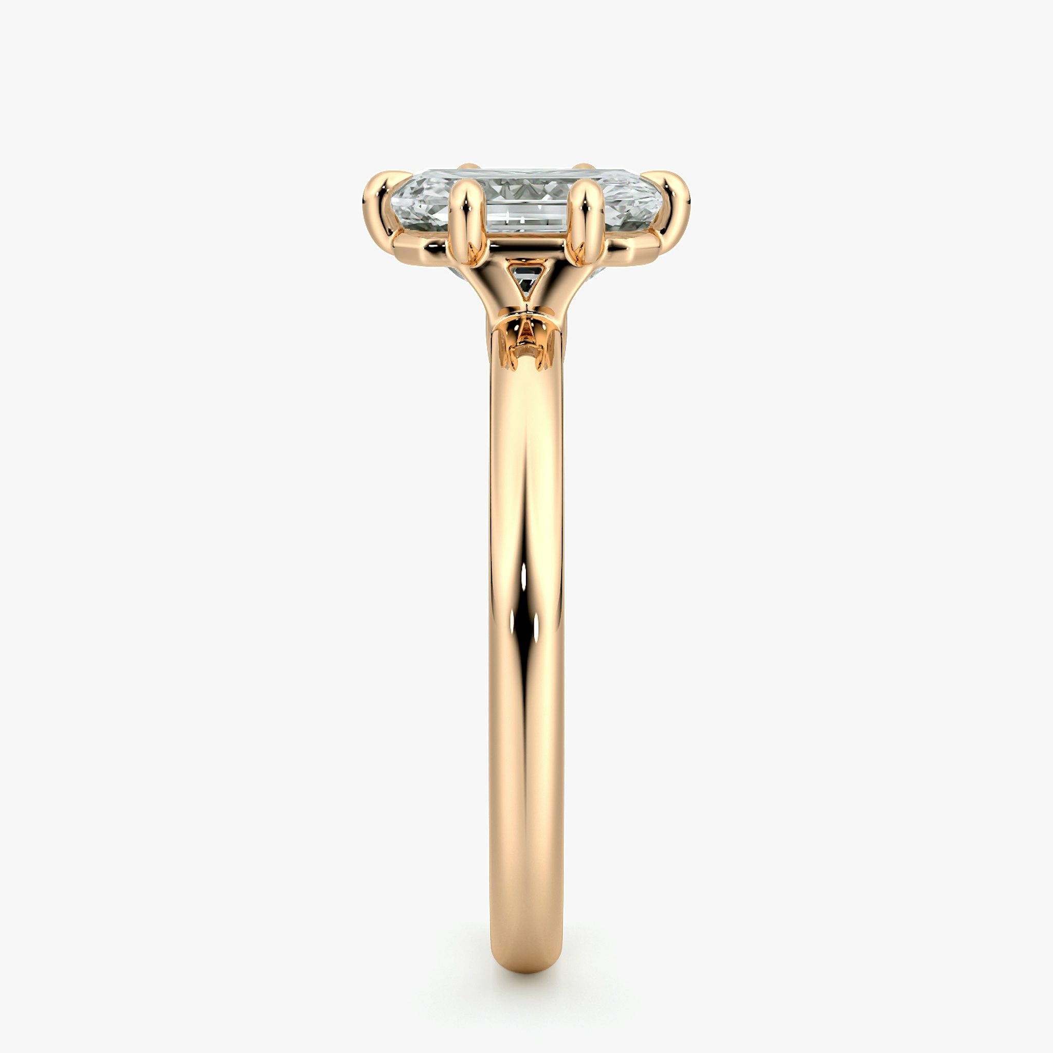 The Signature 6 Prong | Radiant | 14k | Rose Gold | bandAccent: Plain | bandWidth: large | hiddenHalo: no | diamondOrientation: vertical | caratWeight: other