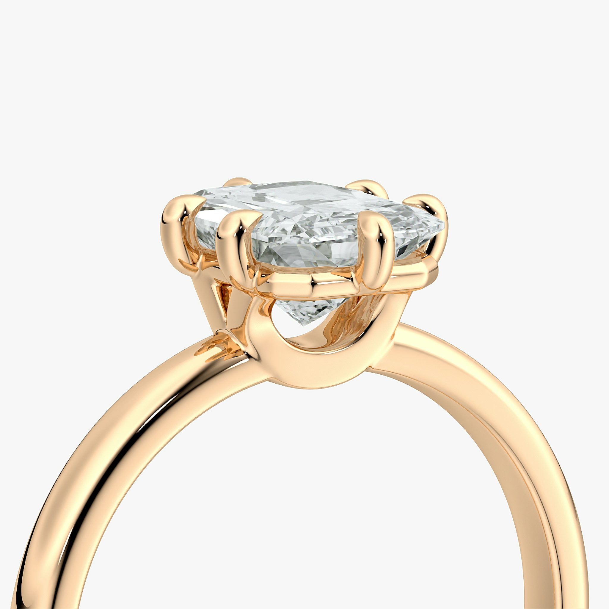 The Signature 6 Prong | Radiant | 14k | Rose Gold | bandAccent: Plain | bandWidth: large | hiddenHalo: no | diamondOrientation: vertical | caratWeight: other