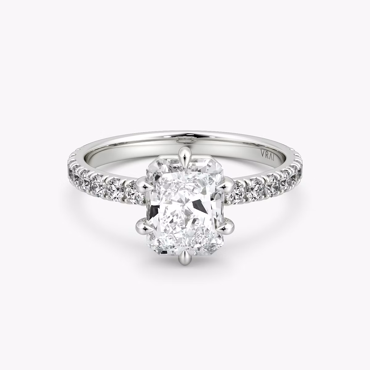 The Signature 6 Prong | Radiant | Platinum | bandAccent: Pavé | bandWidth: large | hiddenHalo: no | diamondOrientation: vertical | caratWeight: other