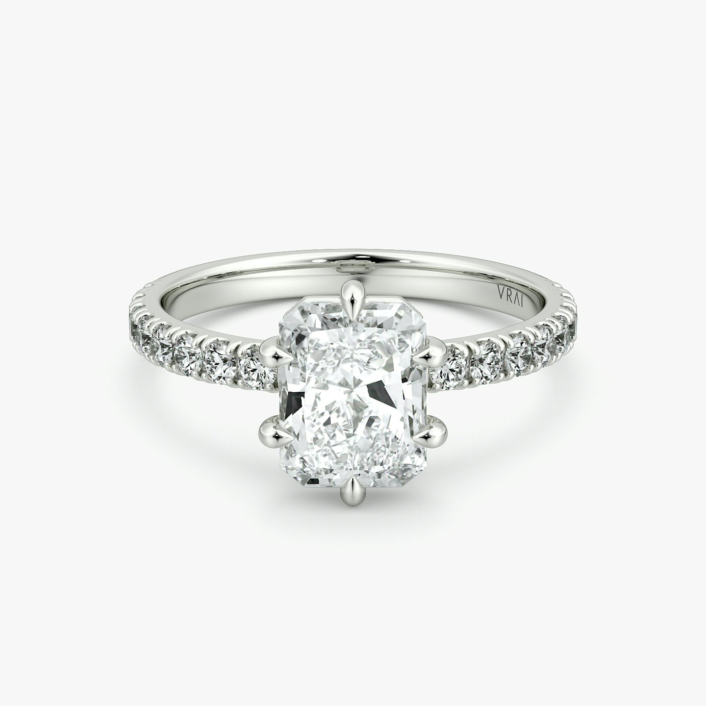 The Signature 6 Prong | Radiant | Platinum | bandAccent: Pavé | bandWidth: large | hiddenHalo: no | diamondOrientation: vertical | caratWeight: other