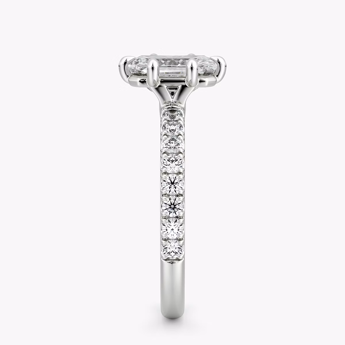 The Signature 6 Prong | Radiant | Platinum | bandAccent: Pavé | bandWidth: large | hiddenHalo: no | diamondOrientation: vertical | caratWeight: other