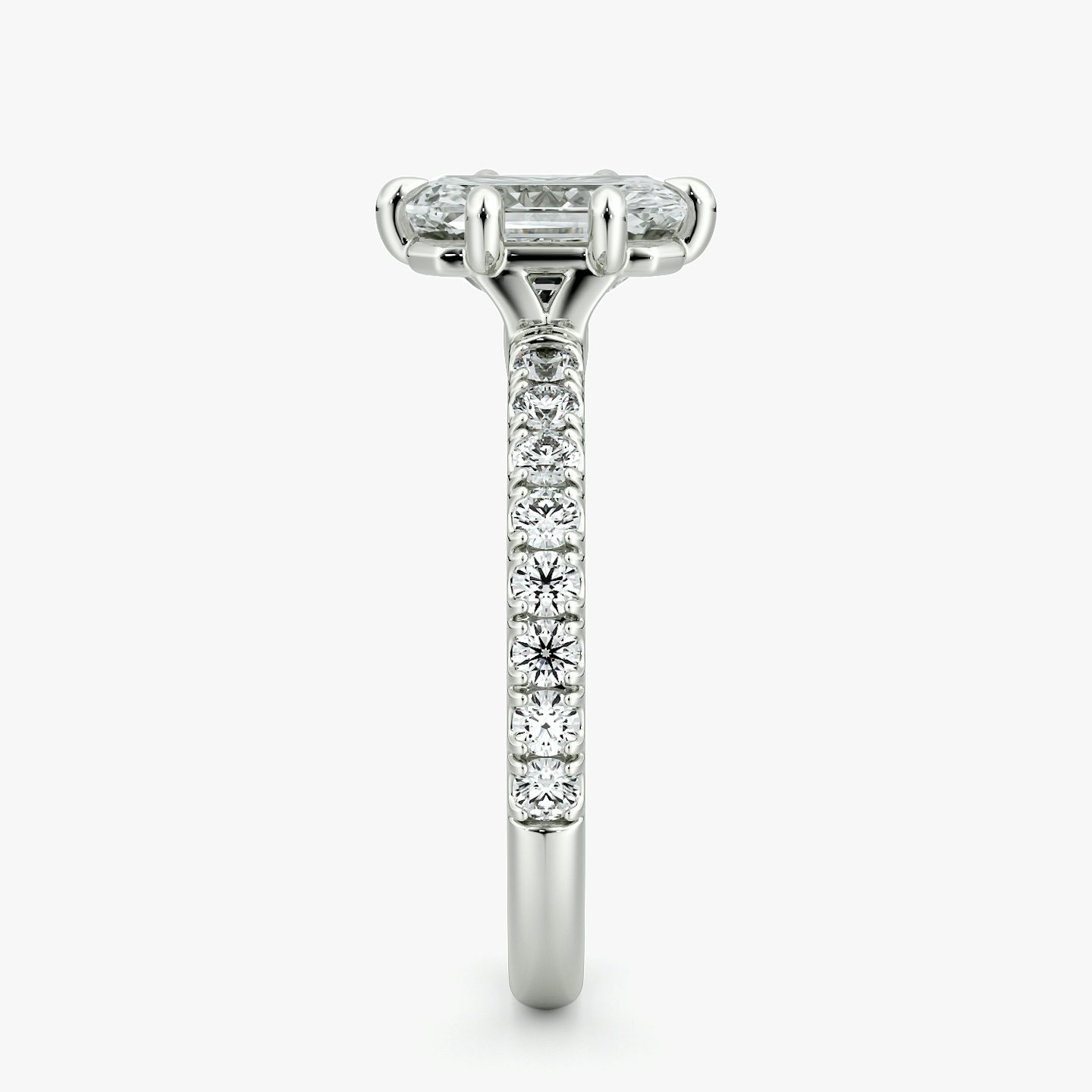 The Signature 6 Prong | Radiant | Platinum | bandAccent: Pavé | bandWidth: large | hiddenHalo: no | diamondOrientation: vertical | caratWeight: other