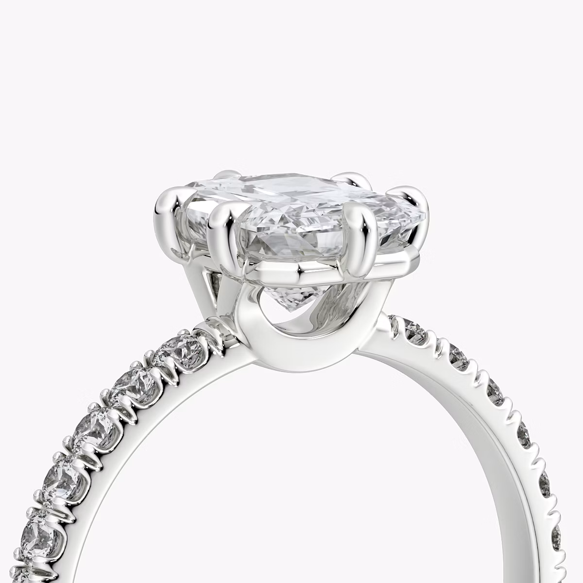 The Signature 6 Prong | Radiant | Platinum | bandAccent: Pavé | bandWidth: large | hiddenHalo: no | diamondOrientation: vertical | caratWeight: other