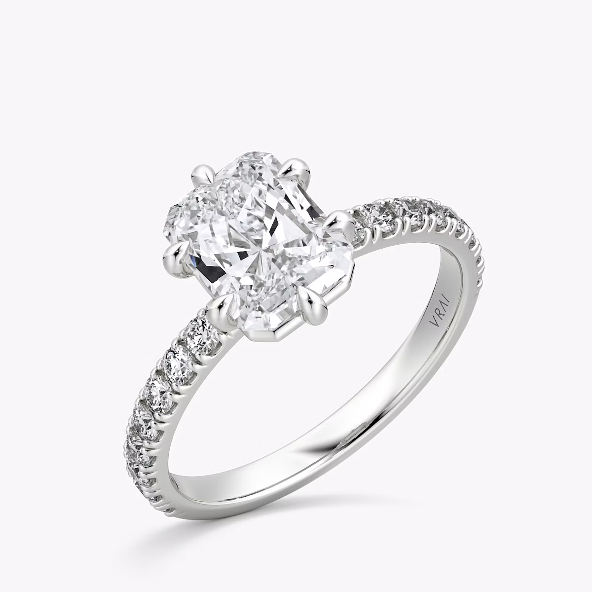 The Signature 6 Prong | Radiant | Platinum | bandAccent: Pavé | bandWidth: large | hiddenHalo: no | diamondOrientation: vertical | caratWeight: other