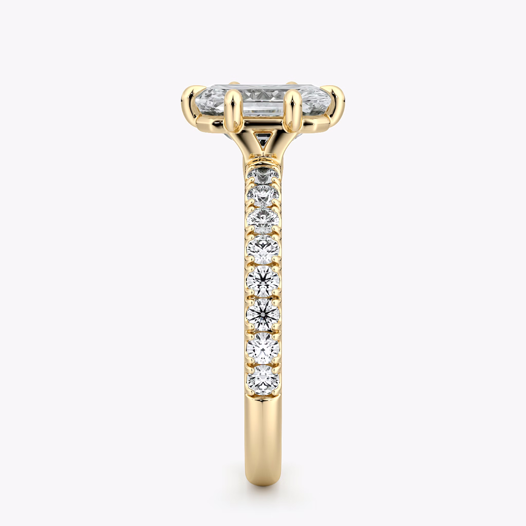 The Signature 6 Prong | Radiant | 18k | Yellow Gold | bandAccent: Pavé | bandWidth: large | hiddenHalo: no | diamondOrientation: vertical | caratWeight: other
