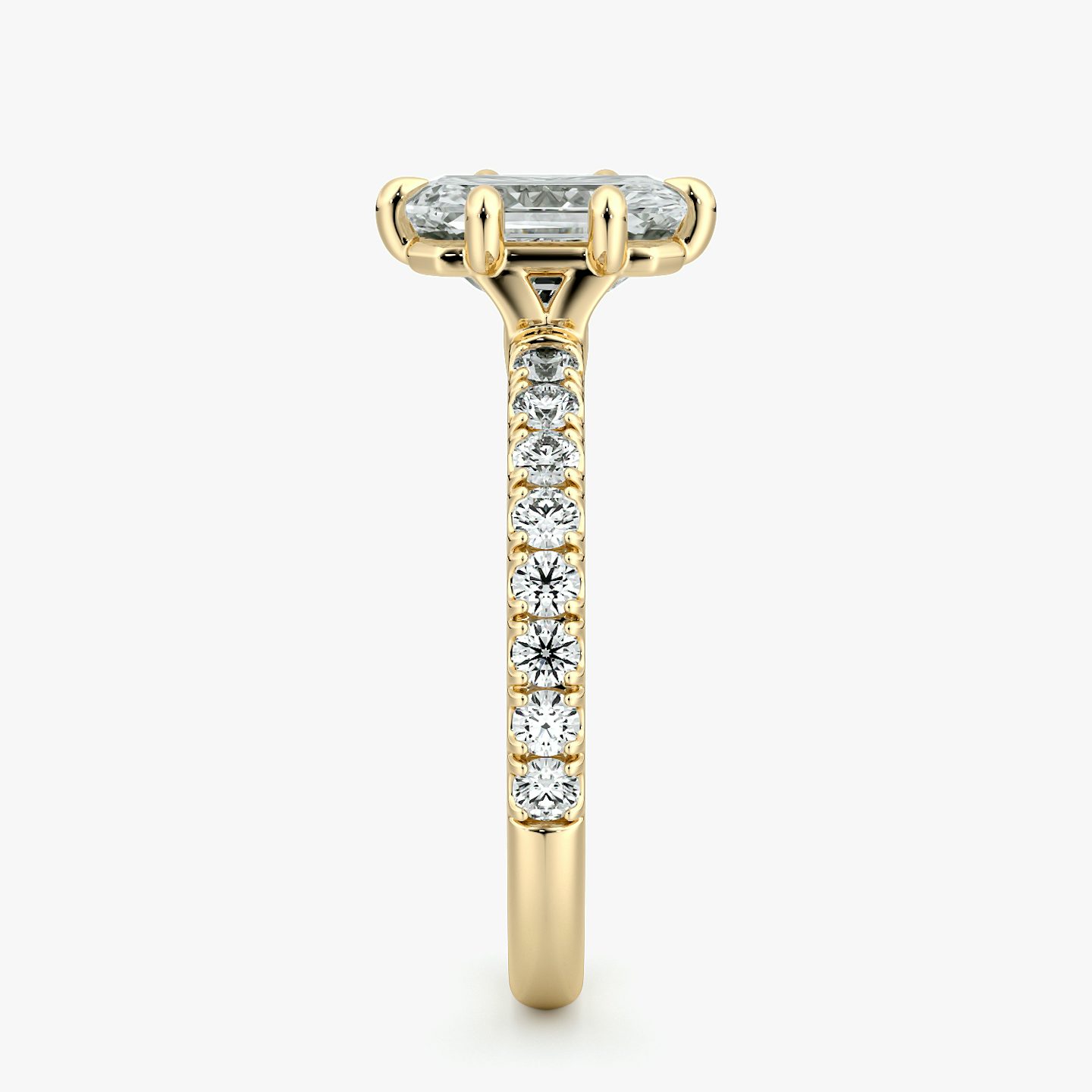 The Signature 6 Prong | Radiant | 18k | Yellow Gold | bandAccent: Pavé | bandWidth: large | hiddenHalo: no | diamondOrientation: vertical | caratWeight: other